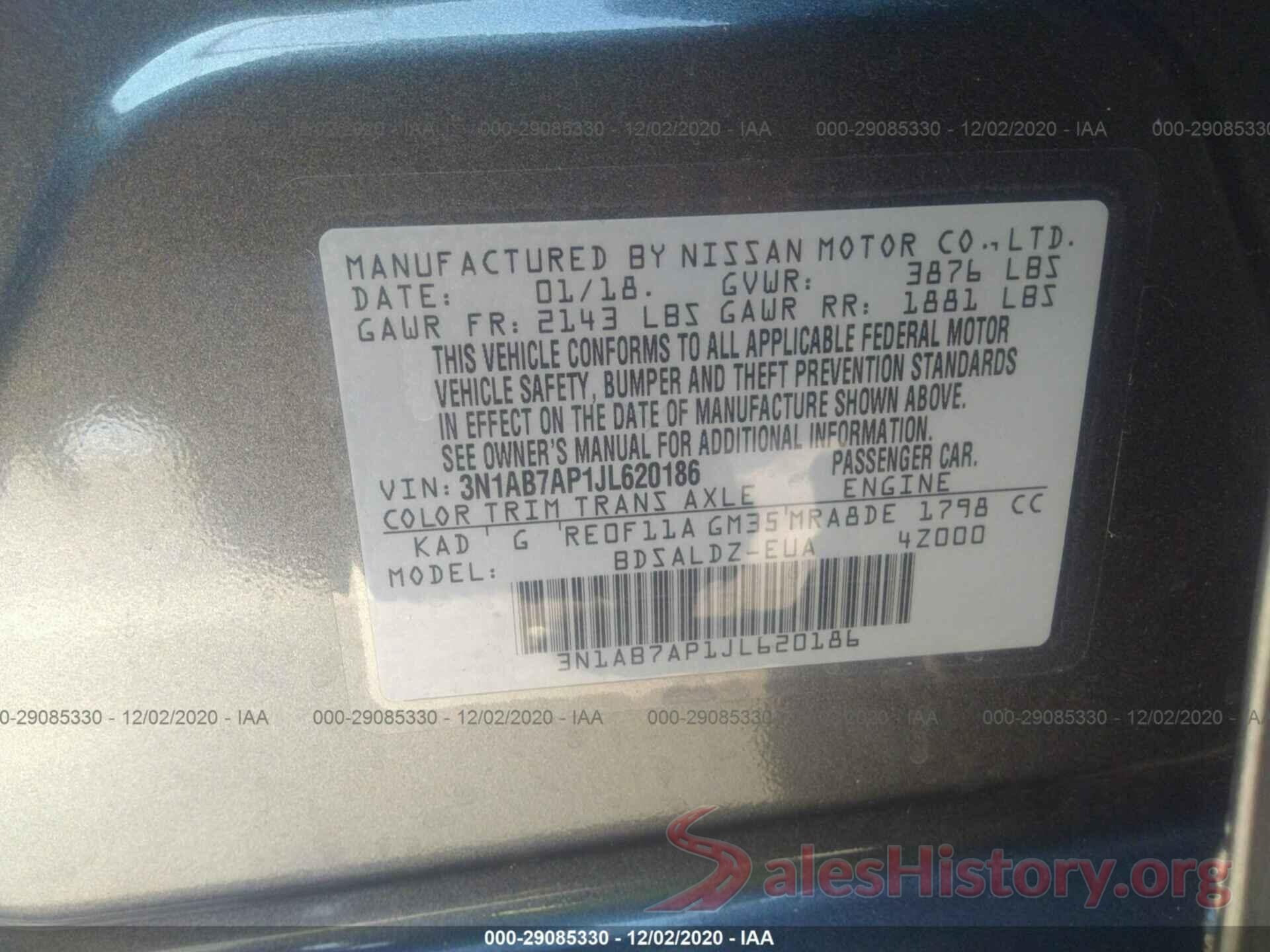 3N1AB7AP1JL620186 2018 NISSAN SENTRA