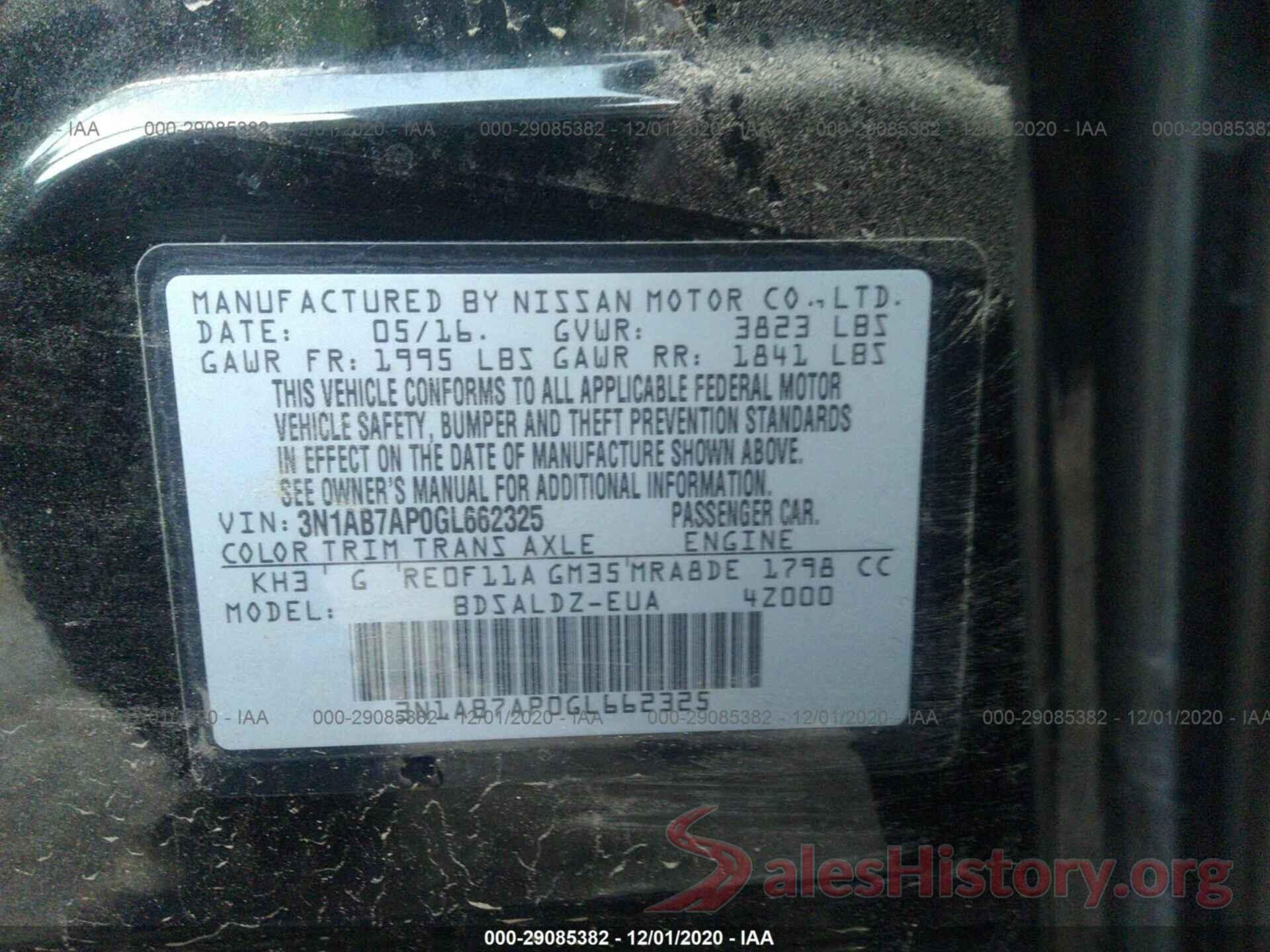 3N1AB7AP0GL662325 2016 NISSAN SENTRA