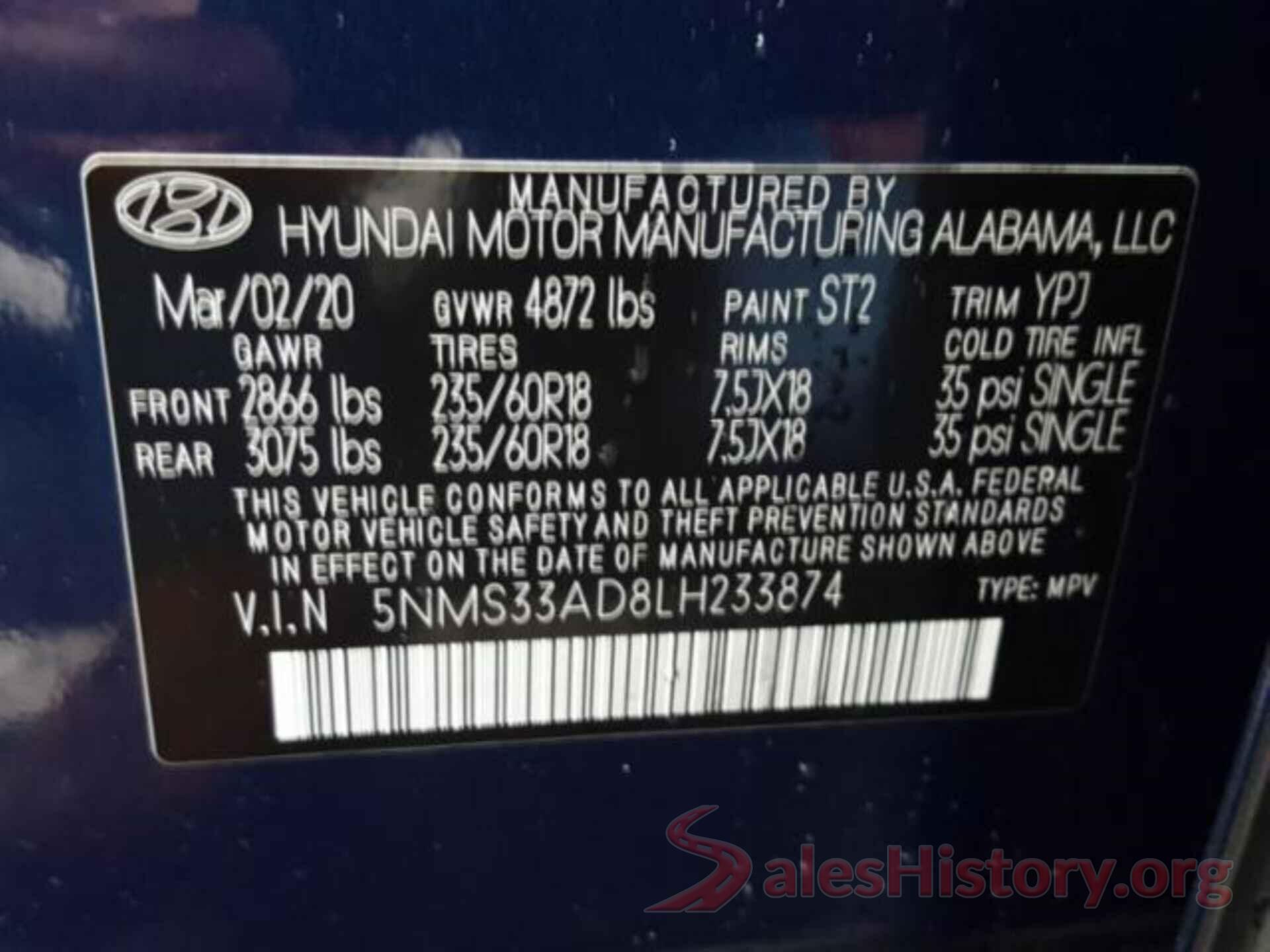 5NMS33AD8LH233874 2020 HYUNDAI SANTA FE