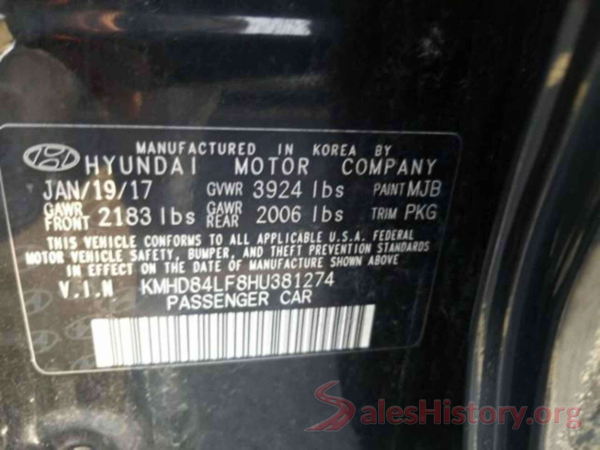 KMHD84LF8HU381274 2017 HYUNDAI ELANTRA