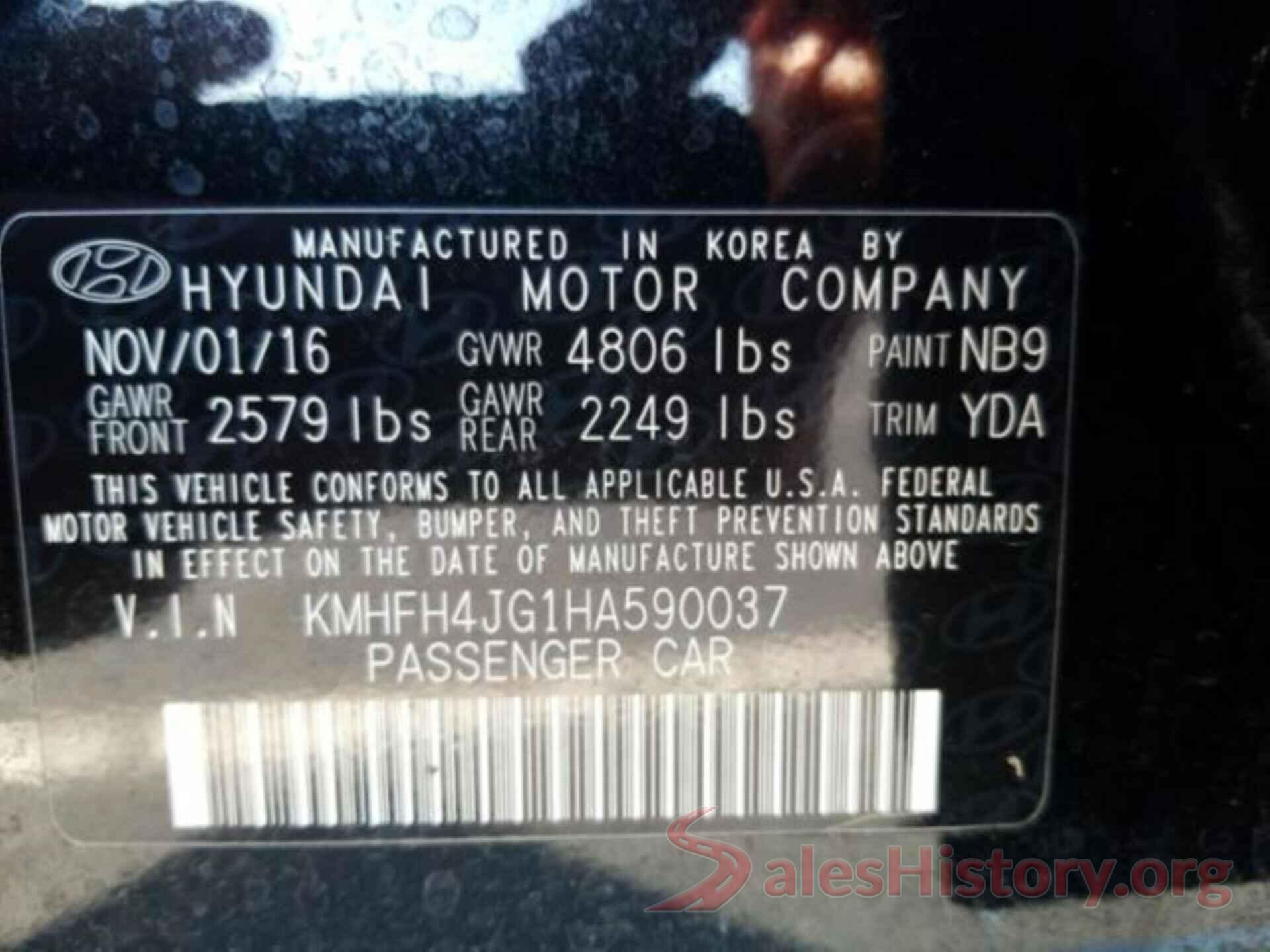 KMHFH4JG1HA590037 2017 HYUNDAI AZERA