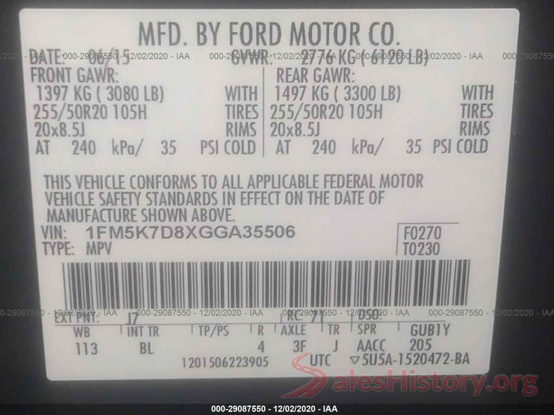 1FM5K7D8XGGA35506 2016 FORD EXPLORER