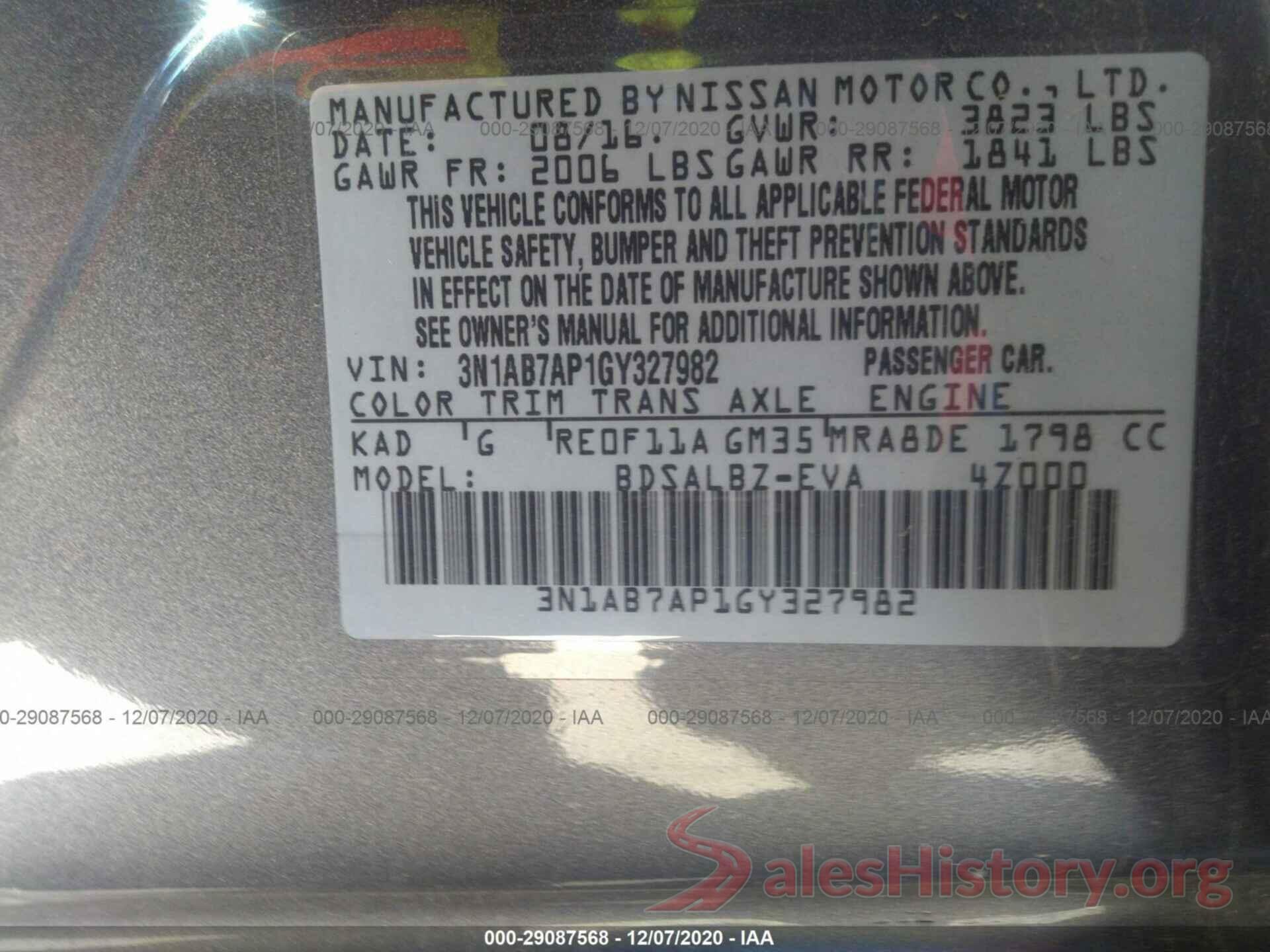 3N1AB7AP1GY327982 2016 NISSAN SENTRA