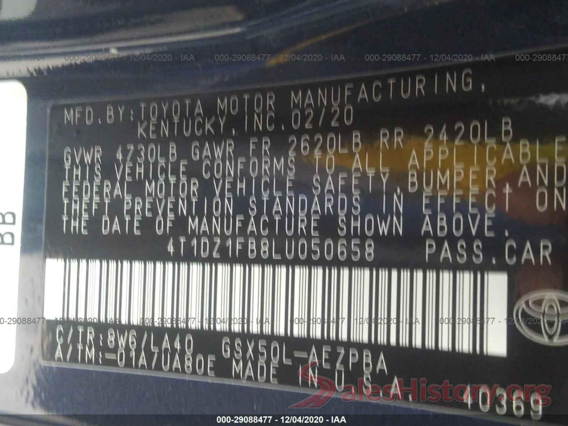 4T1DZ1FB8LU050658 2020 TOYOTA AVALON