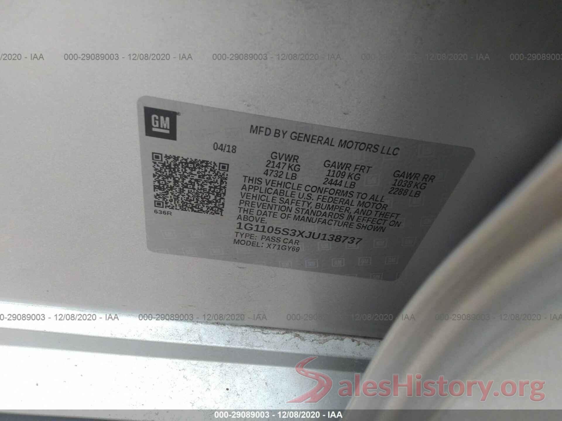 1G1105S3XJU138737 2018 CHEVROLET IMPALA