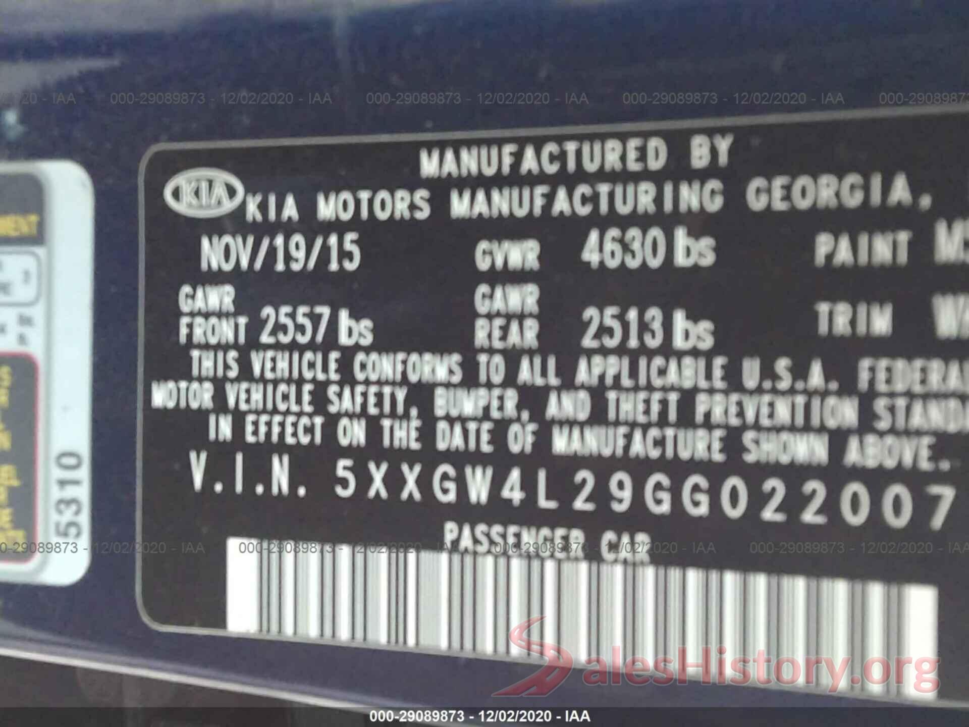 5XXGW4L29GG022007 2016 KIA OPTIMA