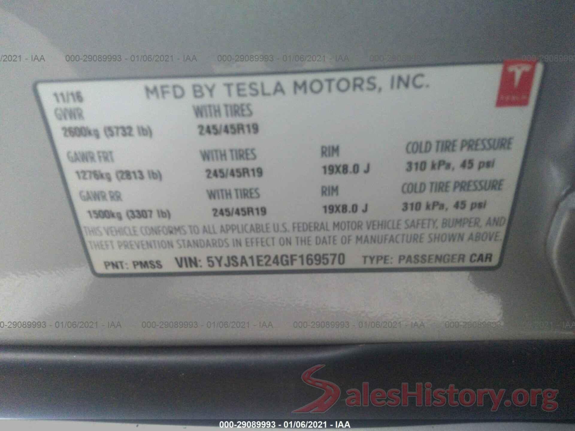 5YJSA1E24GF169570 2016 TESLA MODEL S