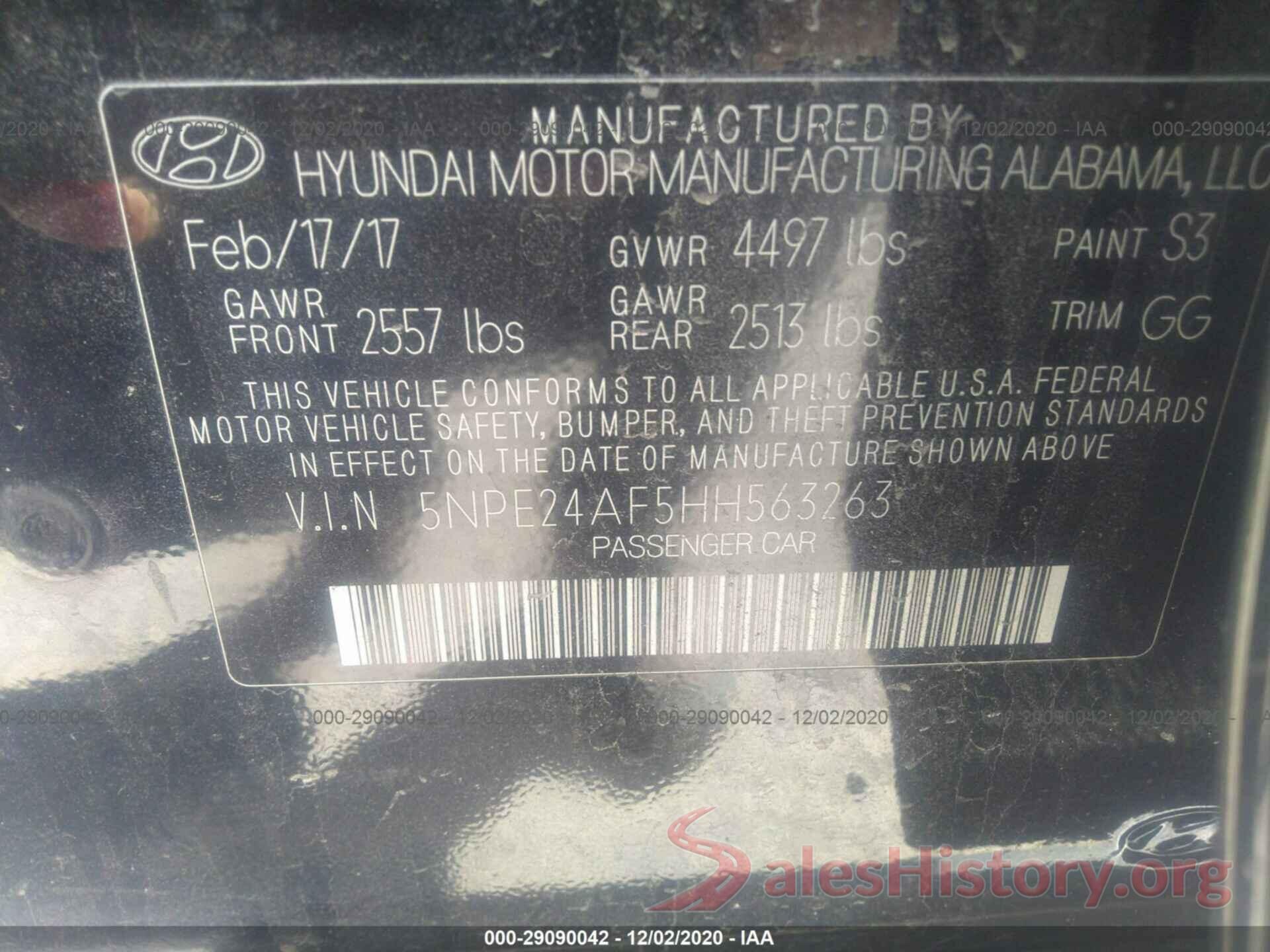 5NPE24AF5HH563263 2017 HYUNDAI SONATA