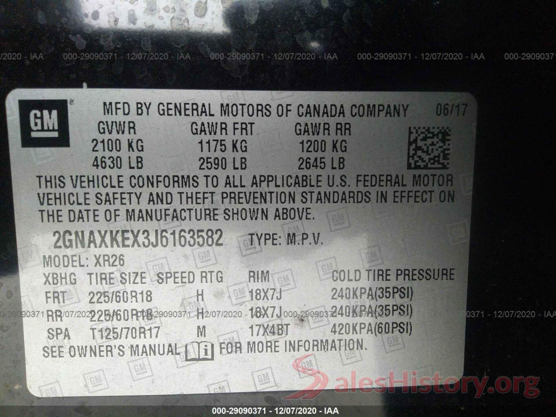 2GNAXKEX3J6163582 2018 CHEVROLET EQUINOX