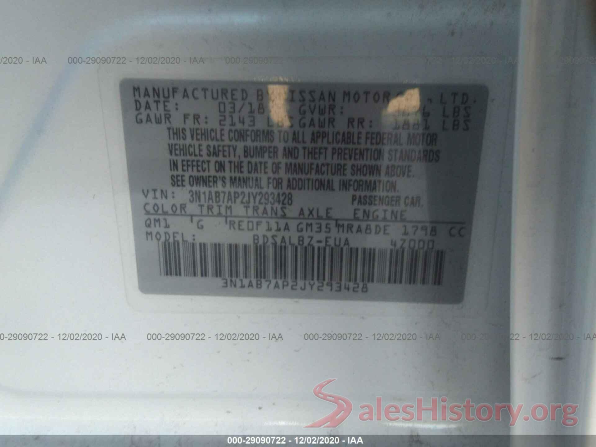 3N1AB7AP2JY293428 2018 NISSAN SENTRA