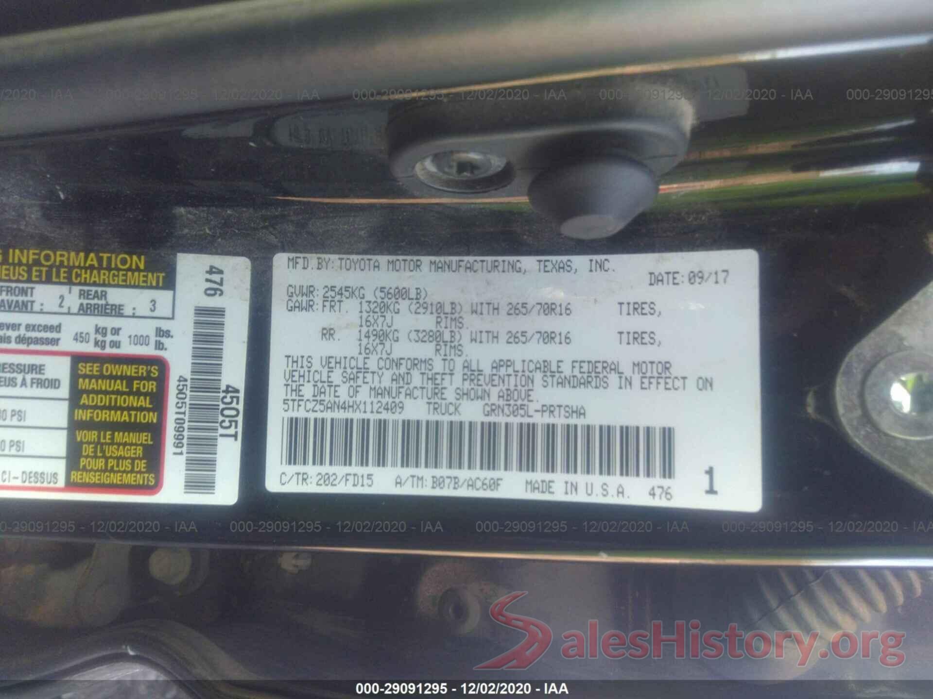 5TFCZ5AN4HX112409 2017 TOYOTA TACOMA