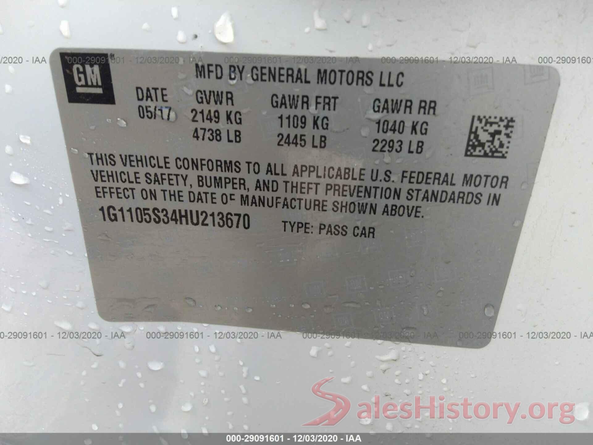 1G1105S34HU213670 2017 CHEVROLET IMPALA