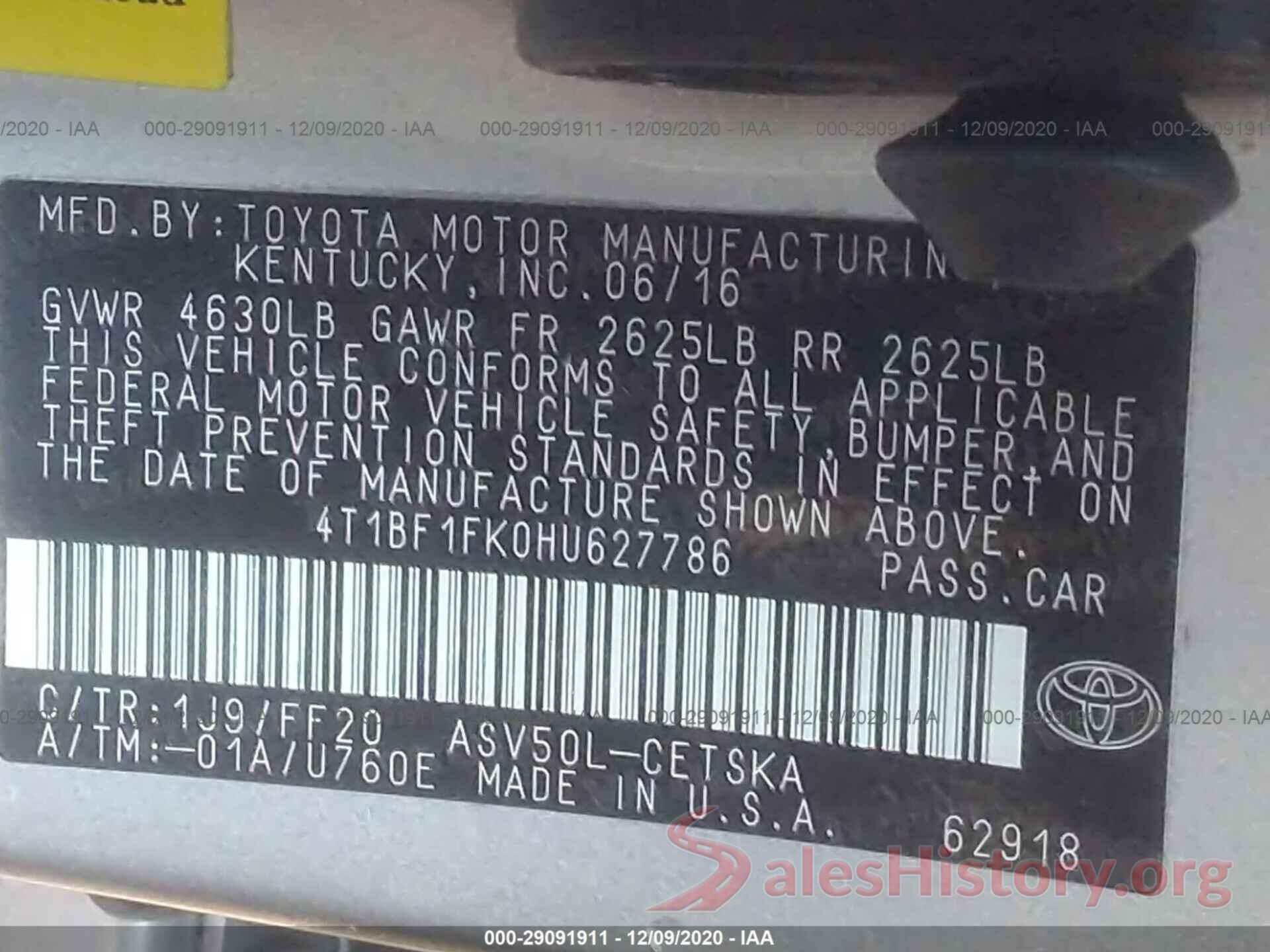 4T1BF1FK0HU627786 2017 TOYOTA CAMRY