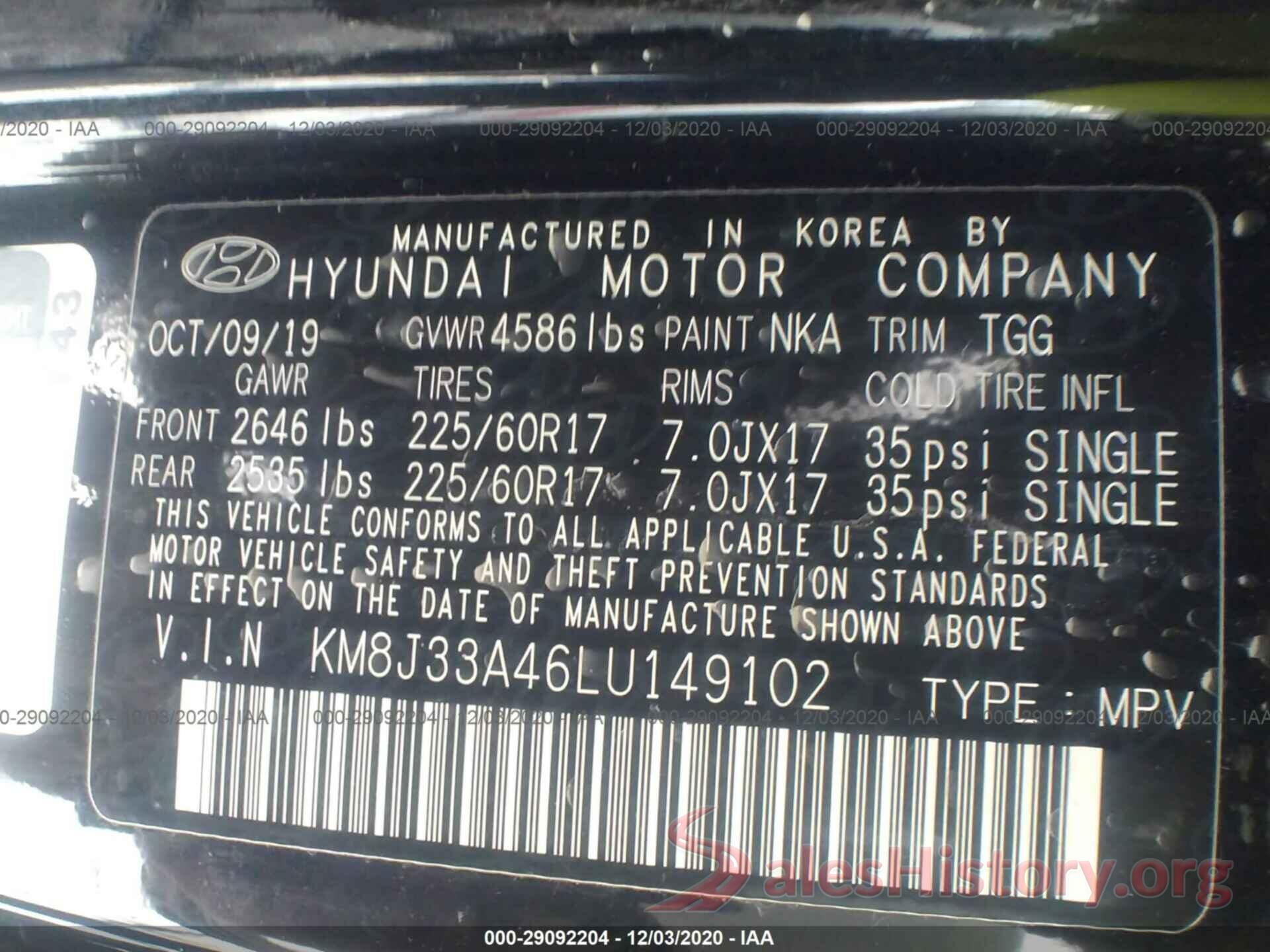 KM8J33A46LU149102 2020 HYUNDAI TUCSON