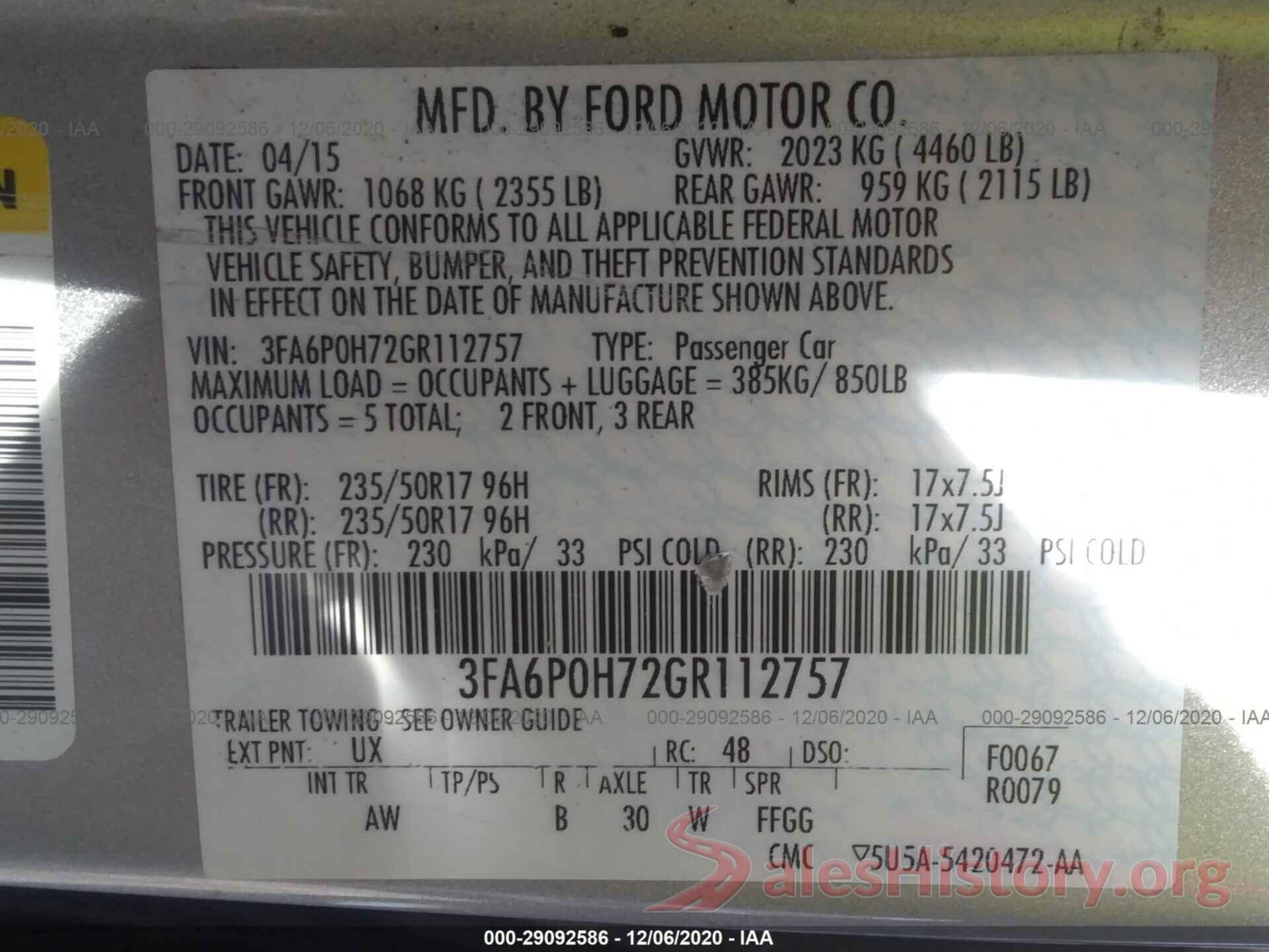 3FA6P0H72GR112757 2016 FORD FUSION