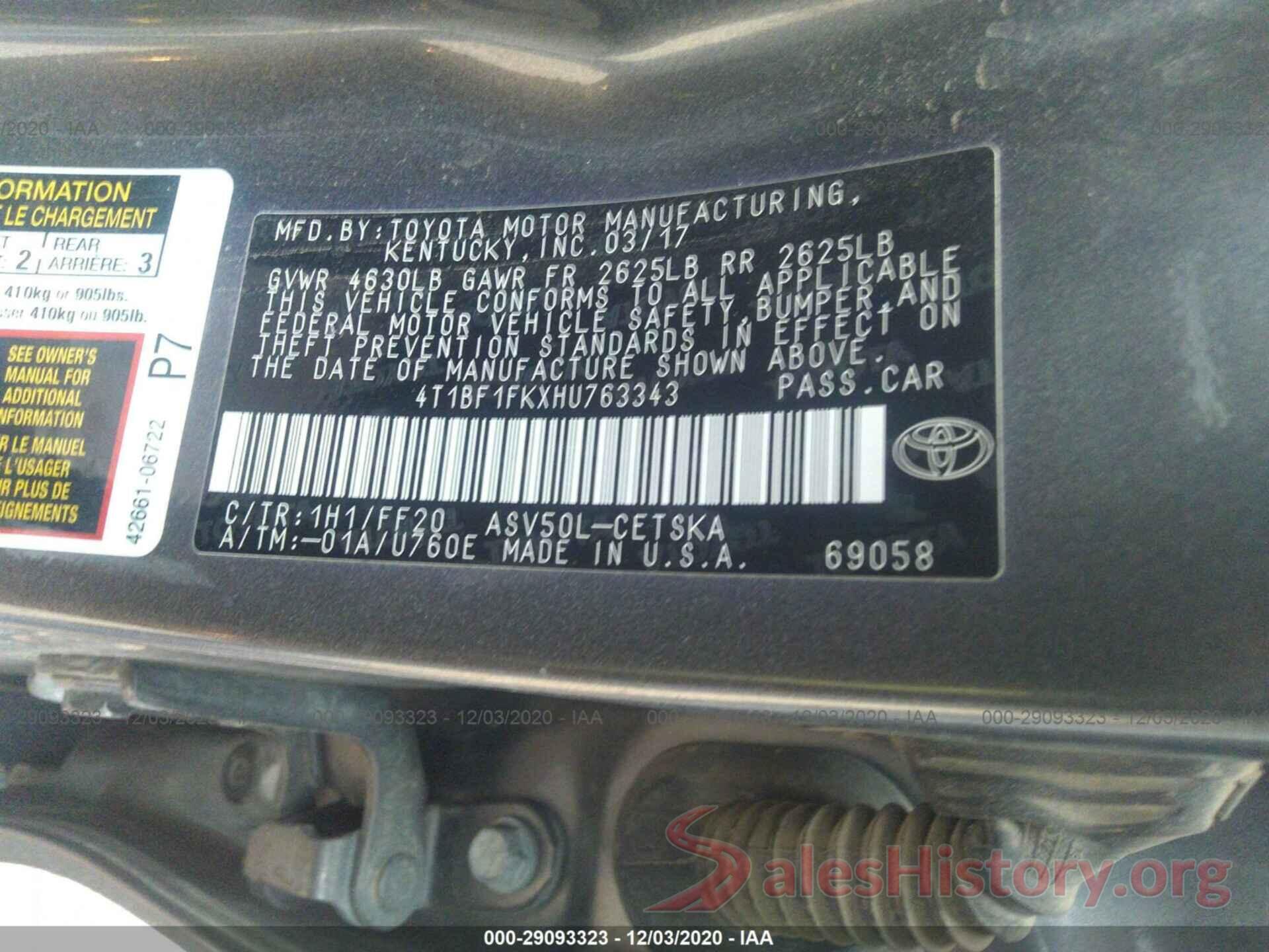 4T1BF1FKXHU763343 2017 TOYOTA CAMRY