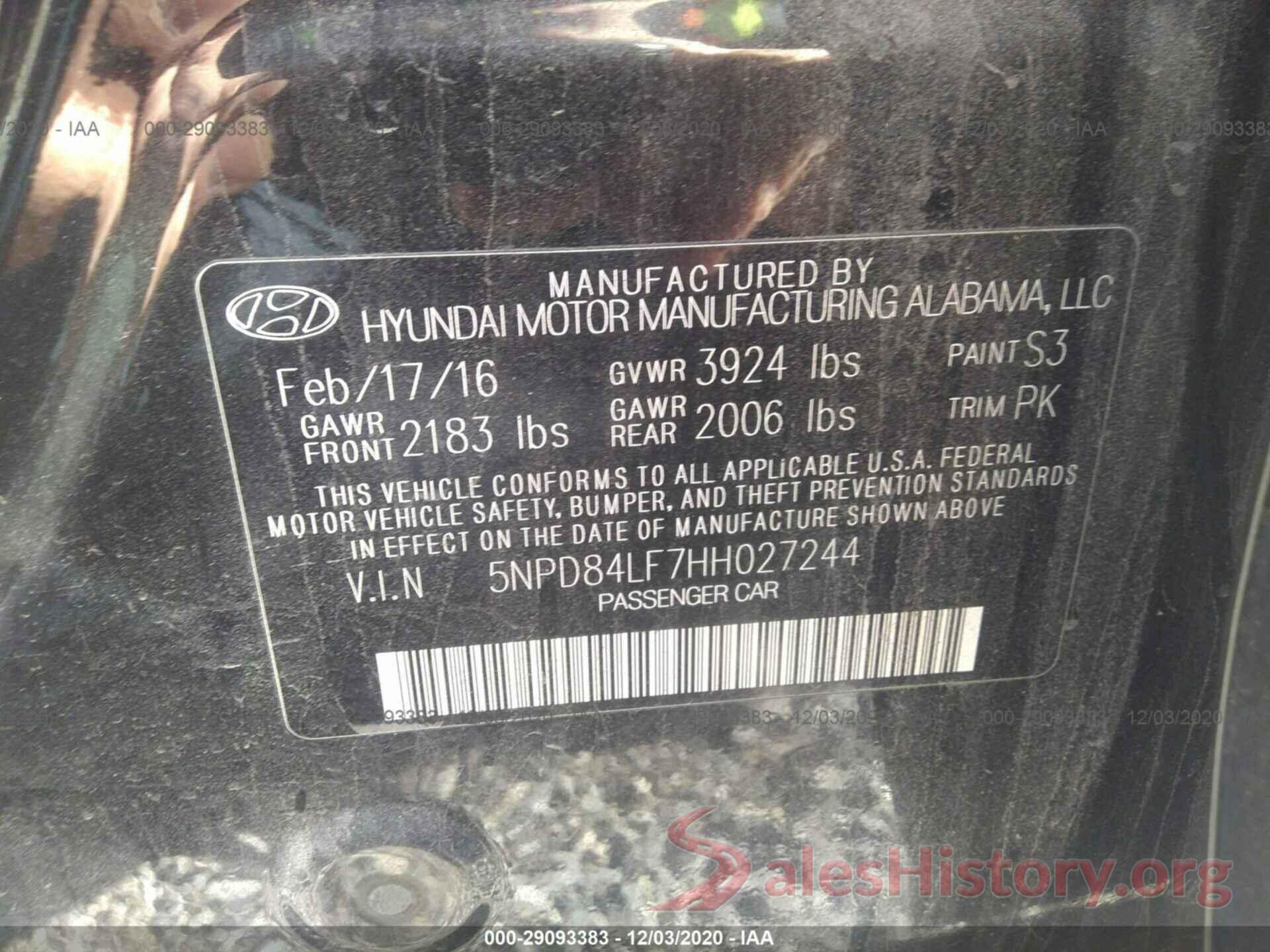 5NPD84LF7HH027244 2017 HYUNDAI ELANTRA