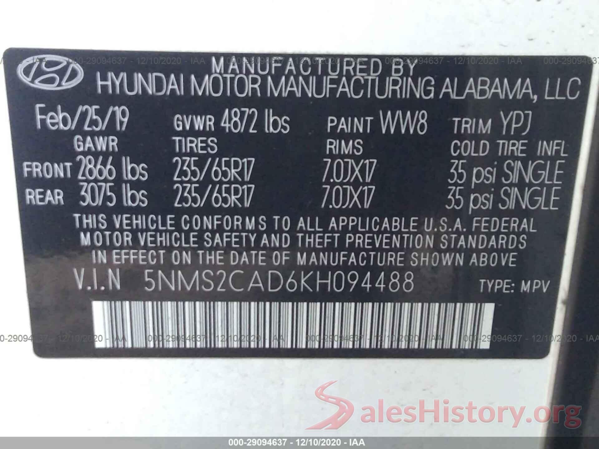 5NMS2CAD6KH094488 2019 HYUNDAI SANTA FE