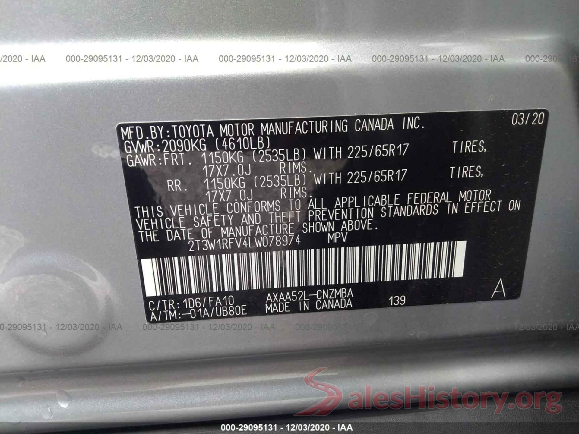 2T3W1RFV4LW078974 2020 TOYOTA RAV4