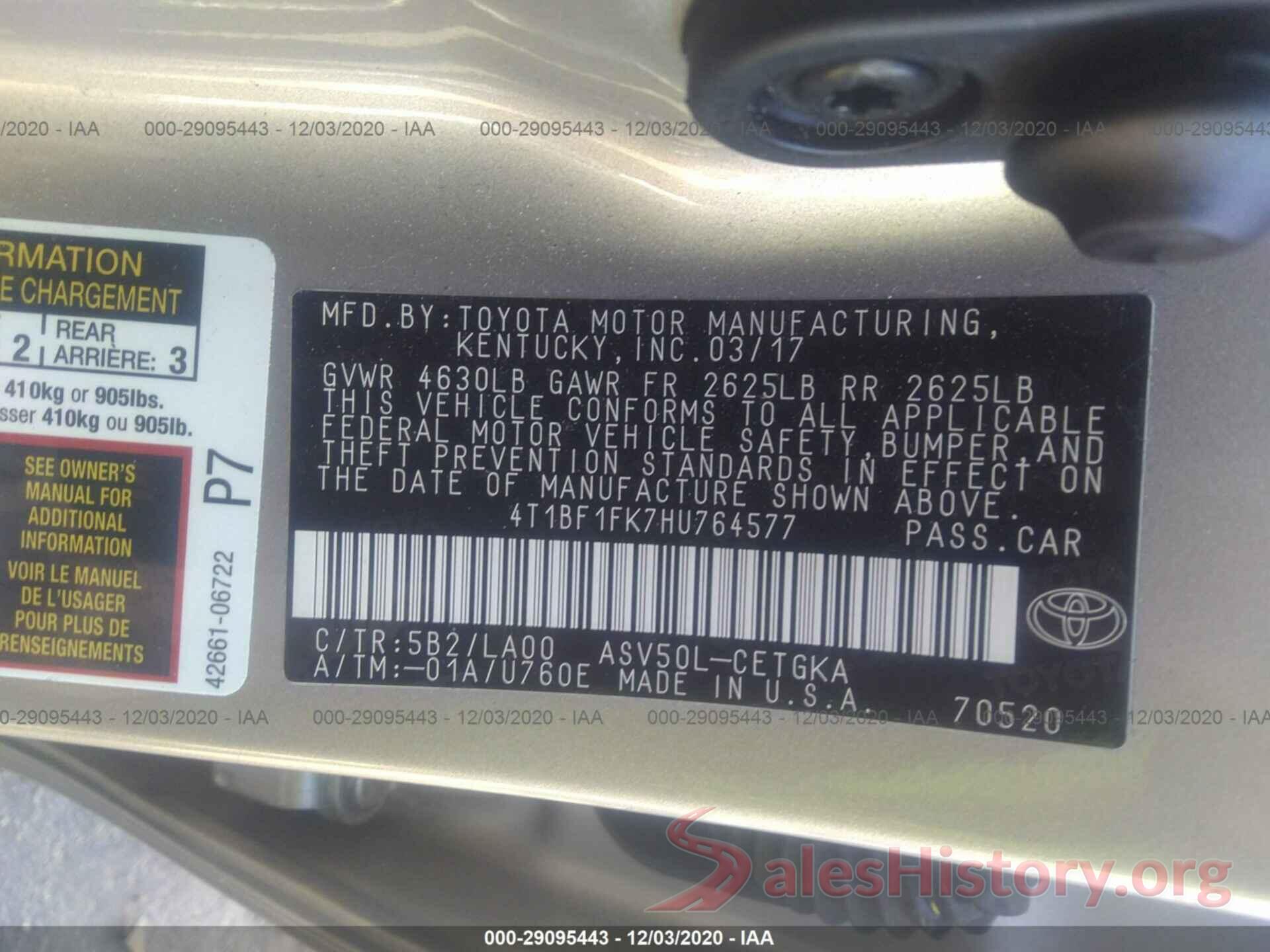 4T1BF1FK7HU764577 2017 TOYOTA CAMRY