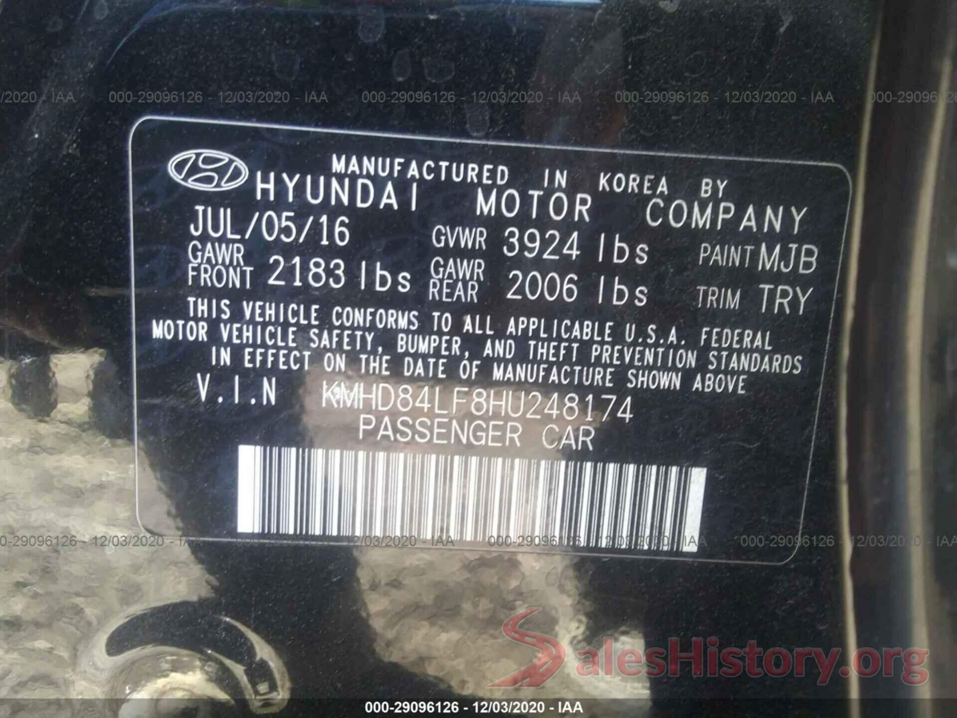 KMHD84LF8HU248174 2017 HYUNDAI ELANTRA