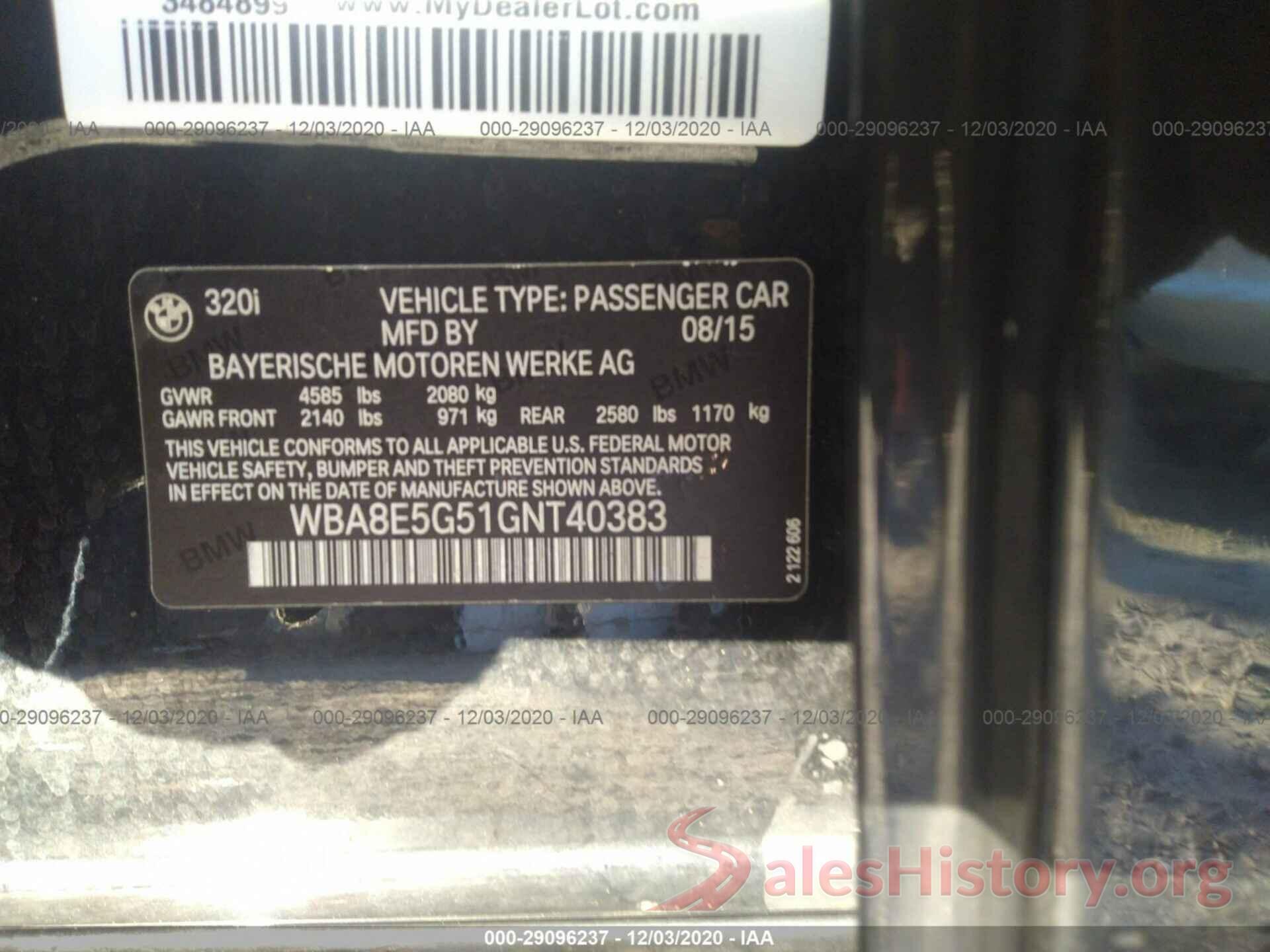 WBA8E5G51GNT40383 2016 BMW 3 SERIES