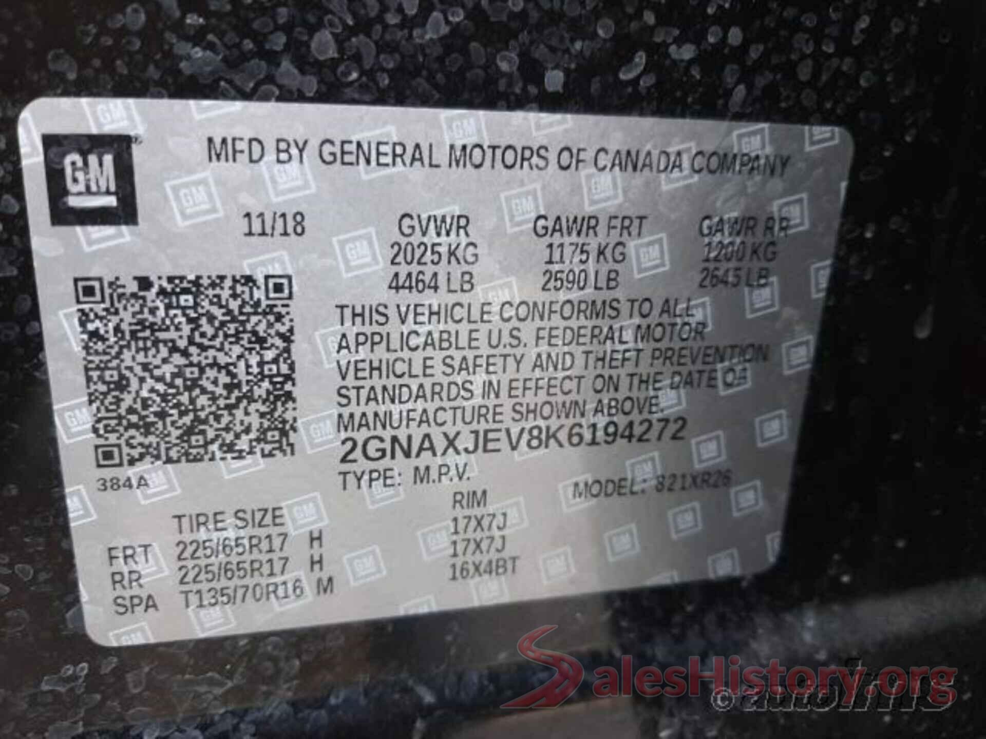 2GNAXJEV8K6194272 2019 CHEVROLET EQUINOX