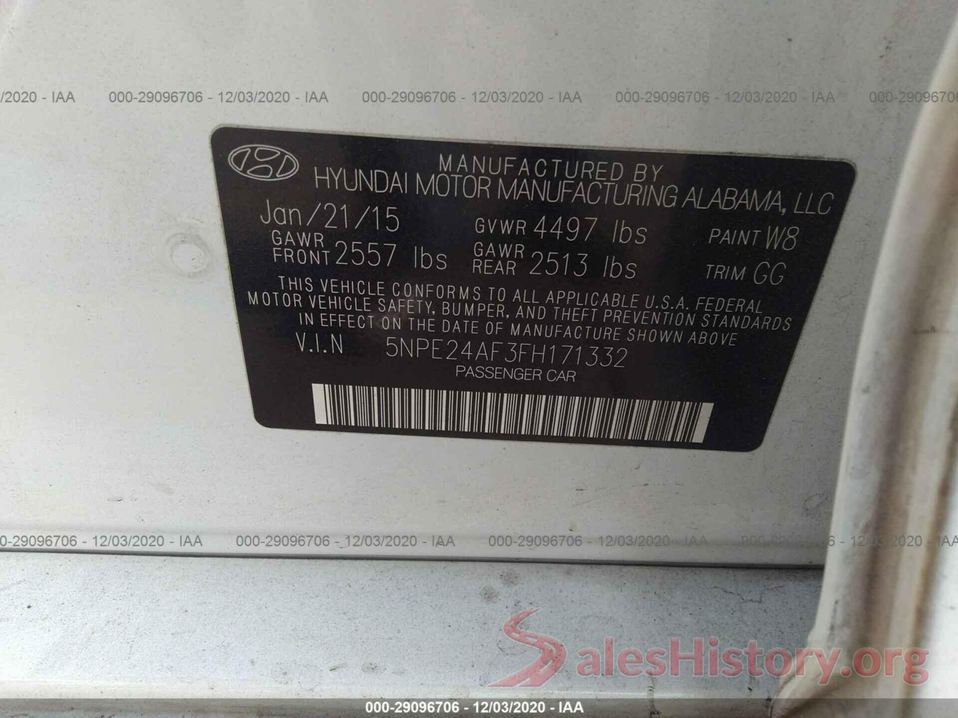 5NPE24AF3FH171332 2015 HYUNDAI SONATA