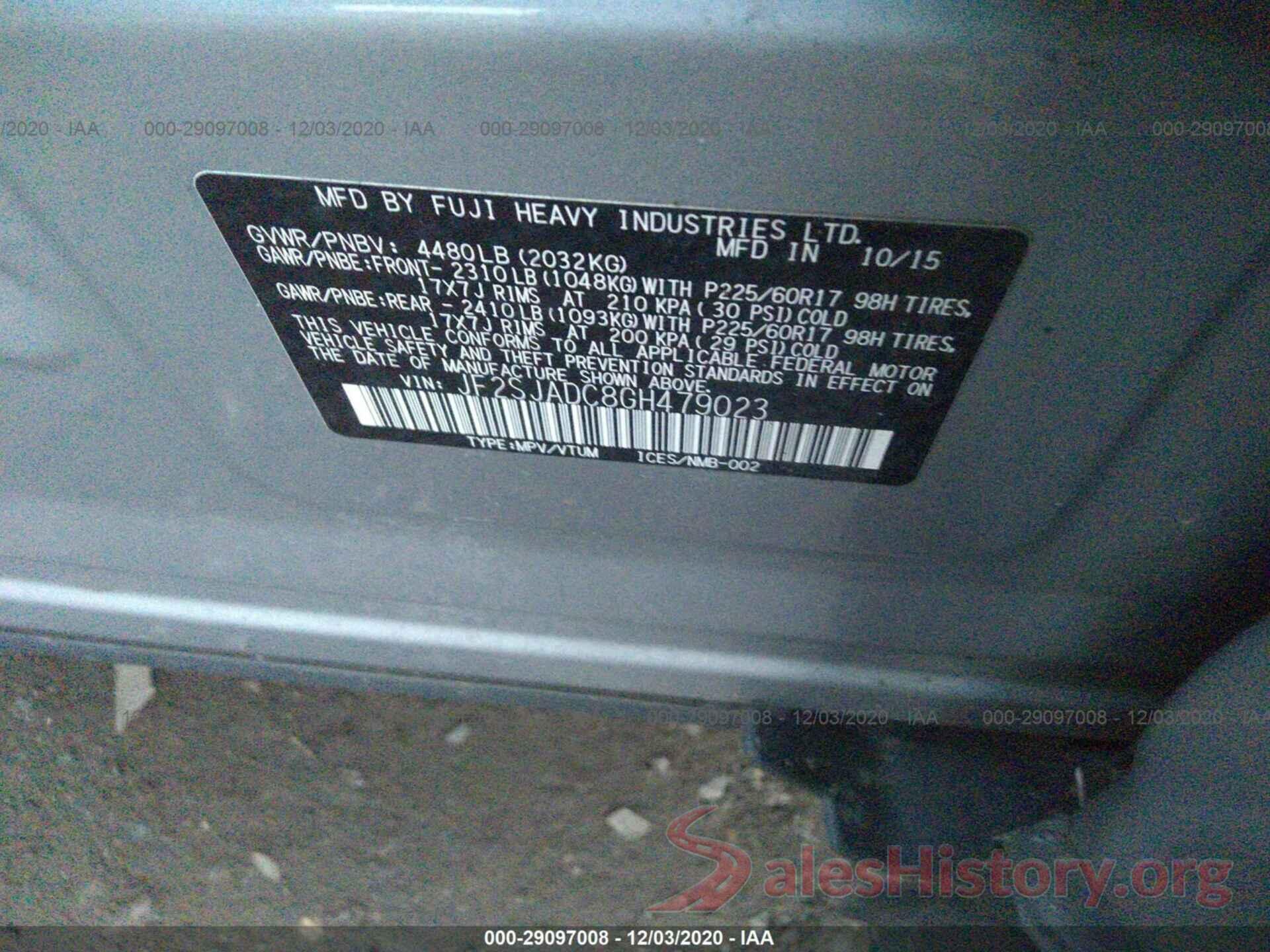 JF2SJADC8GH479023 2016 SUBARU FORESTER