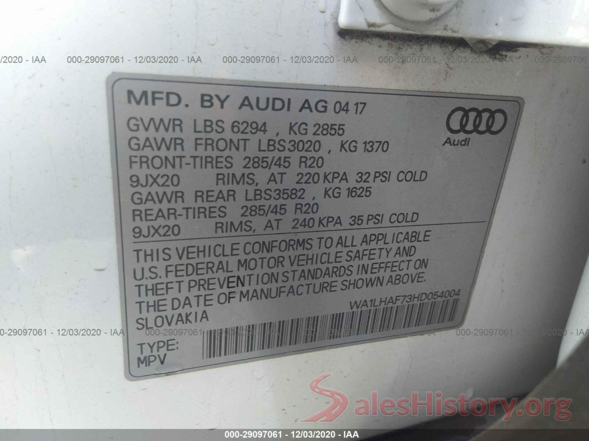 WA1LHAF73HD054004 2017 AUDI Q7