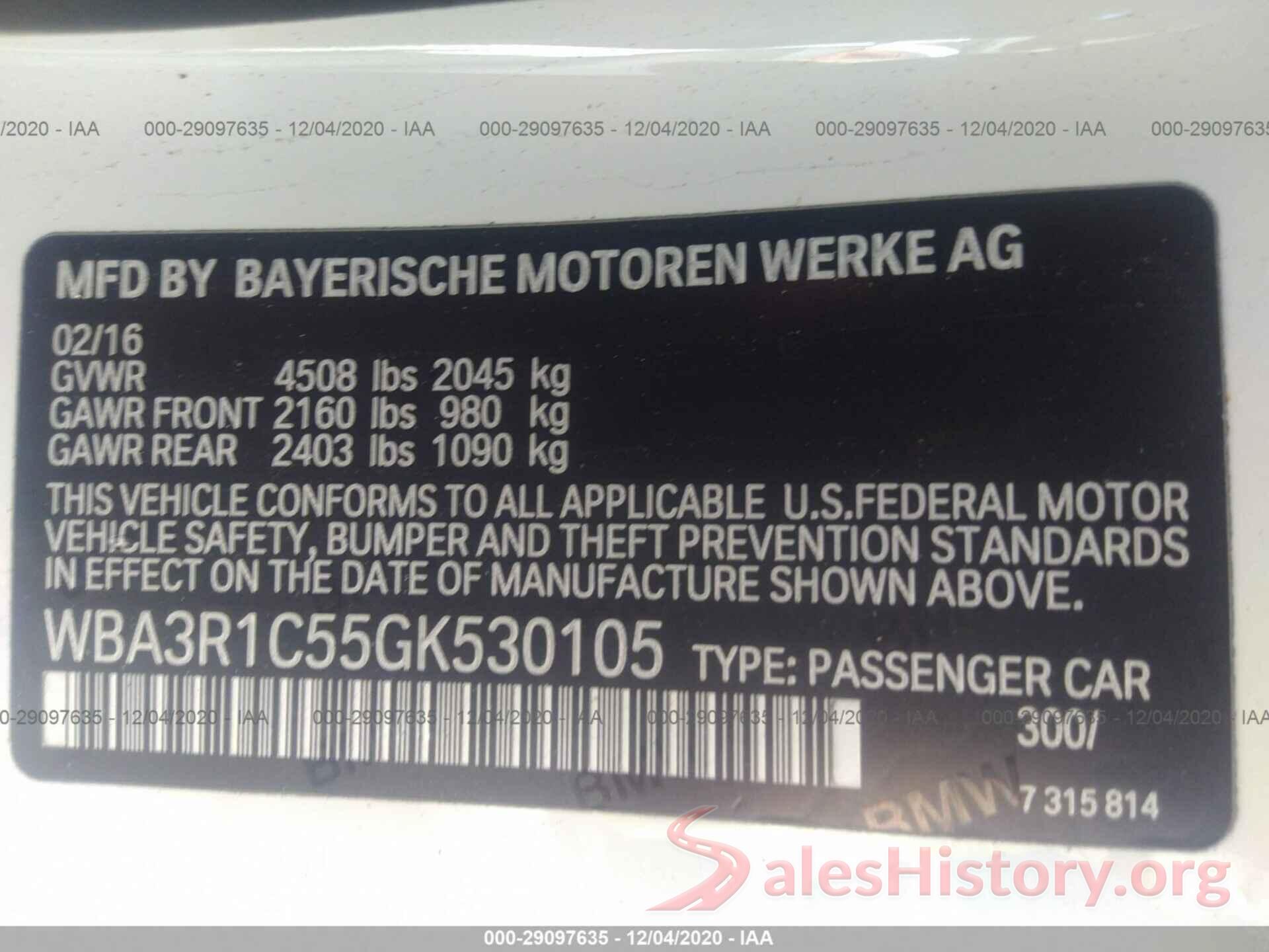 WBA3R1C55GK530105 2016 BMW 4 SERIES