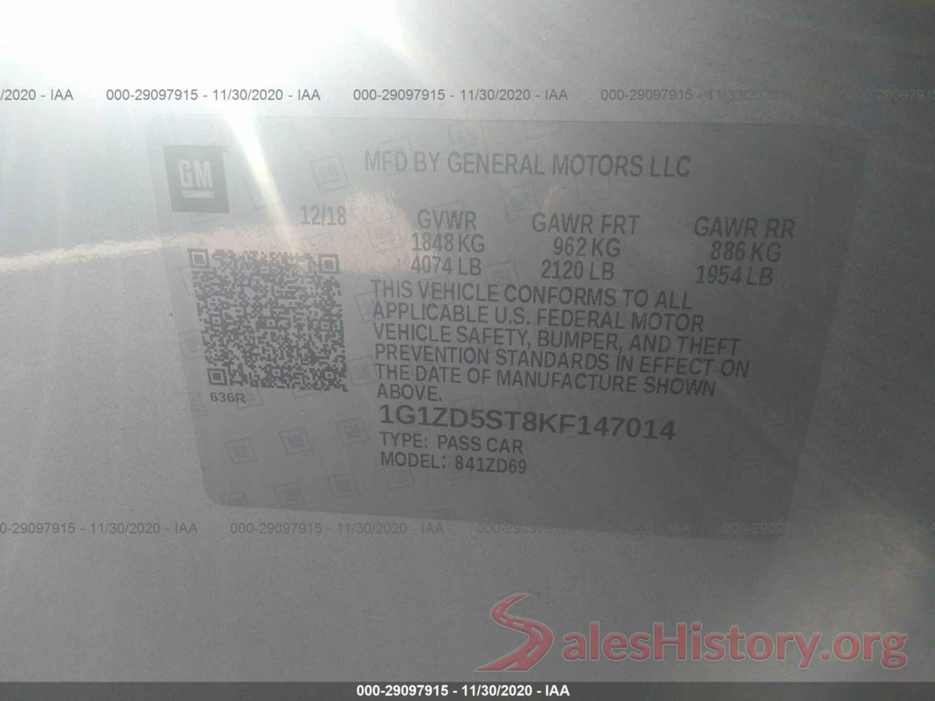 1G1ZD5ST8KF147014 2019 CHEVROLET MALIBU