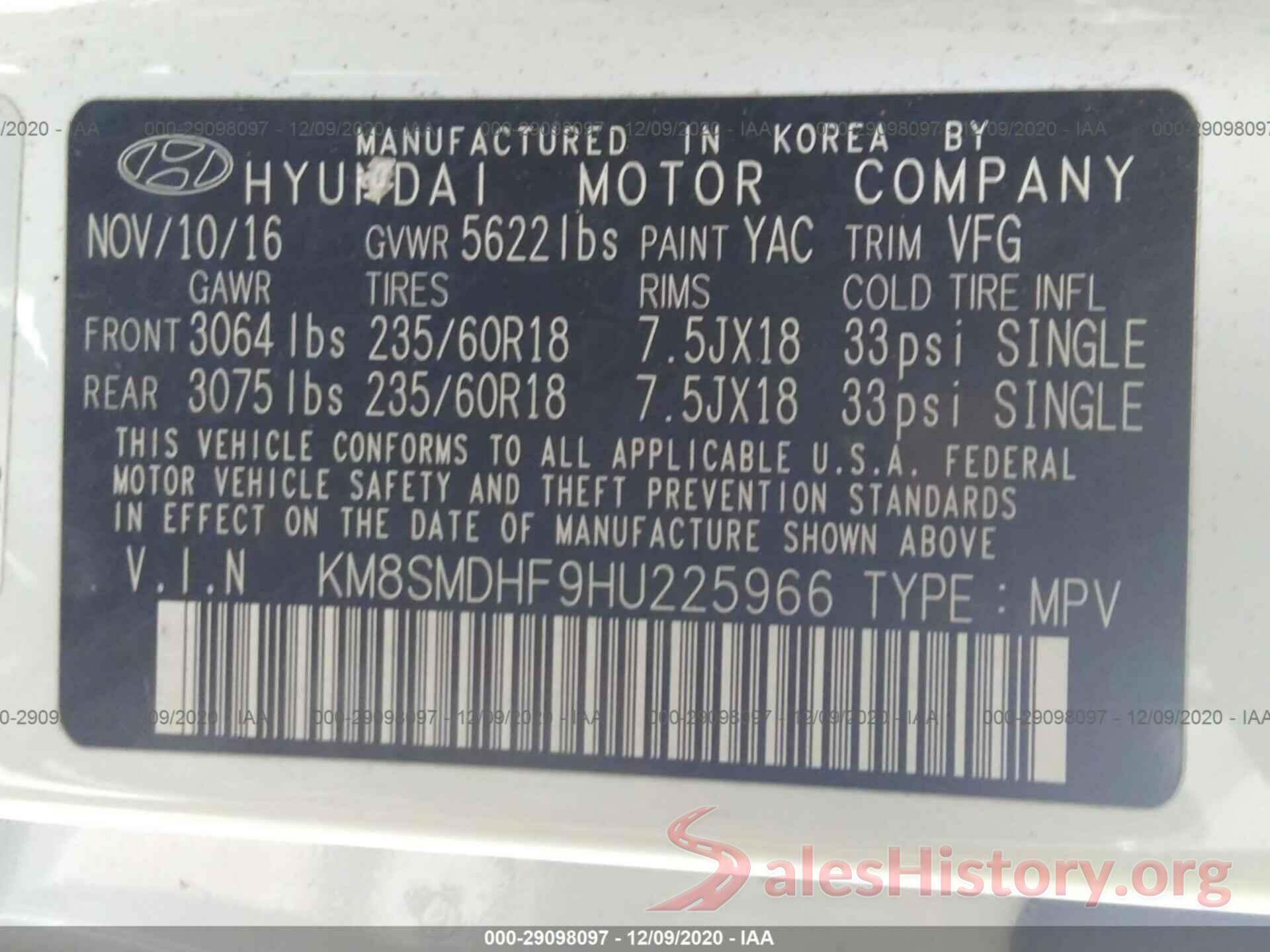 KM8SMDHF9HU225966 2017 HYUNDAI SANTA FE