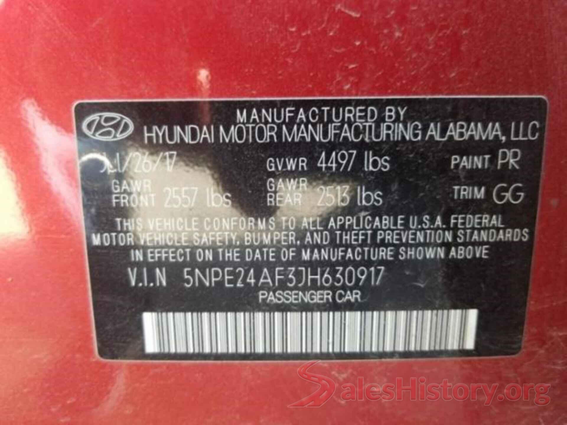 5NPE24AF3JH630917 2018 HYUNDAI SONATA