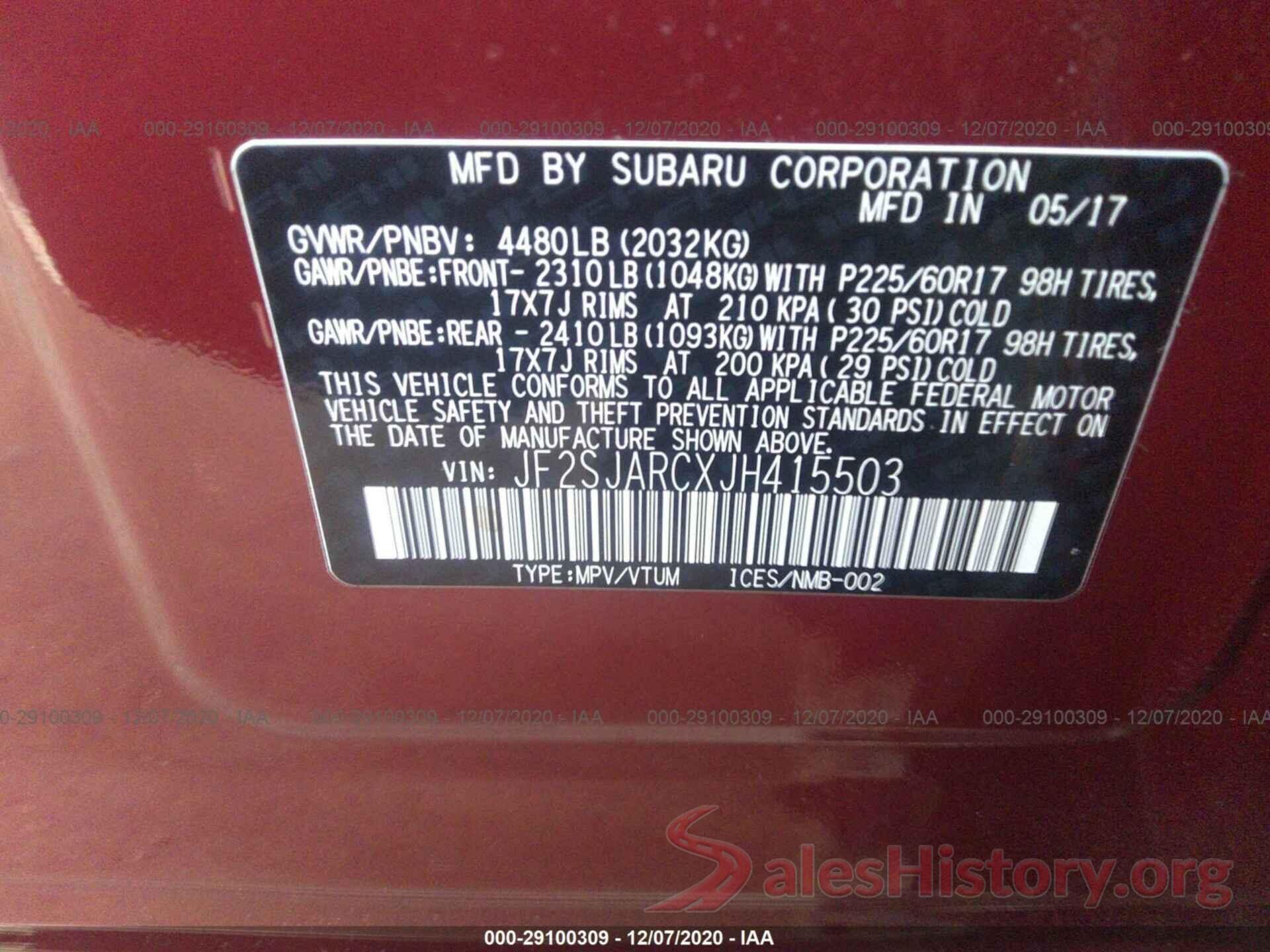 JF2SJARCXJH415503 2018 SUBARU FORESTER