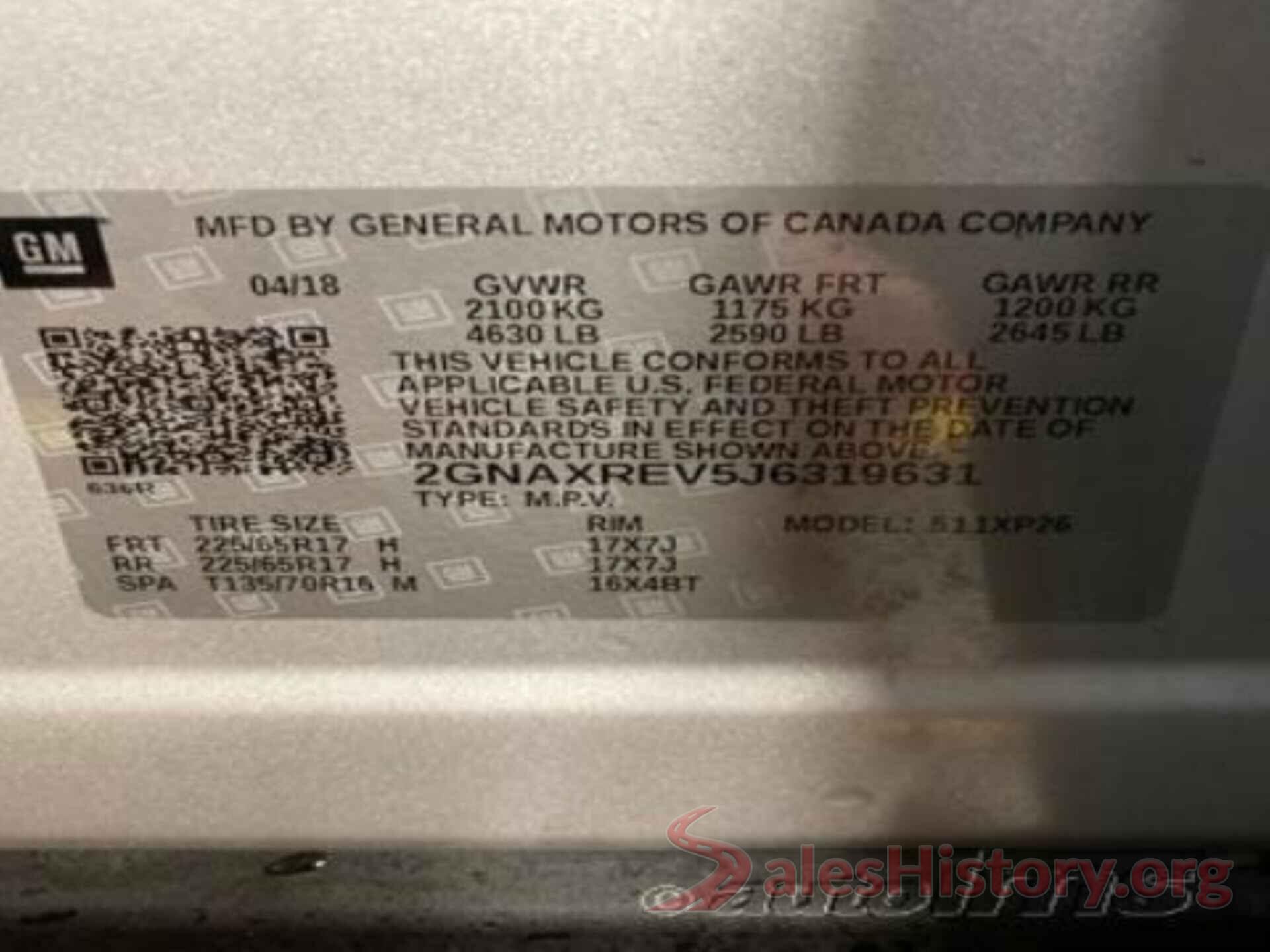 2GNAXREV5J6319631 2018 CHEVROLET EQUINOX