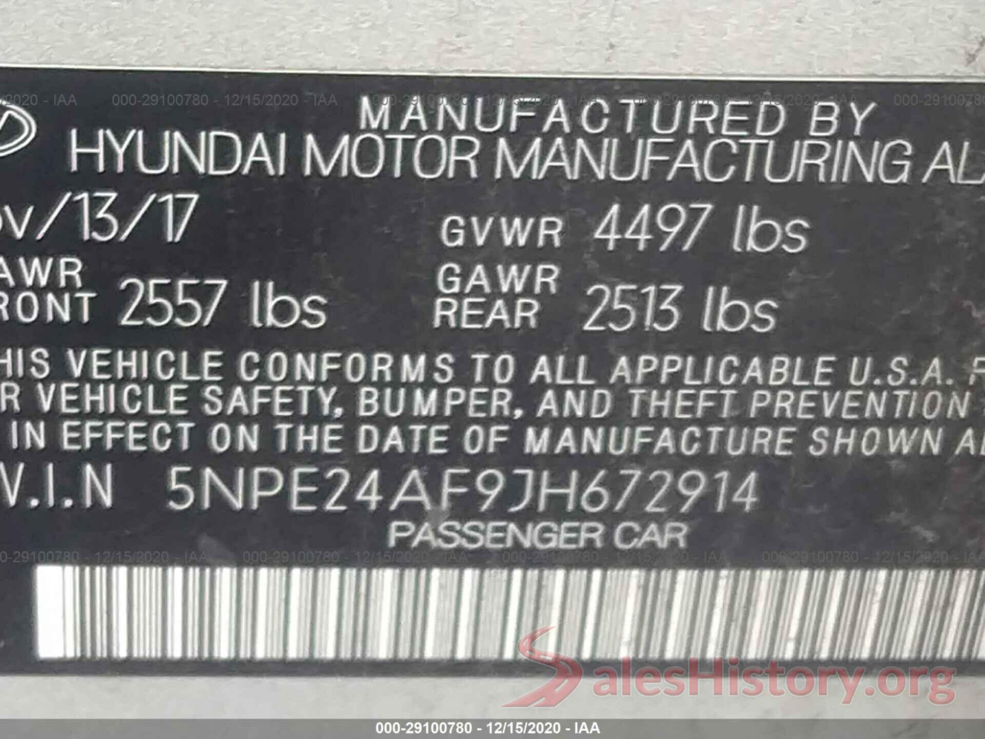 5NPE24AF9JH672914 2018 HYUNDAI SONATA