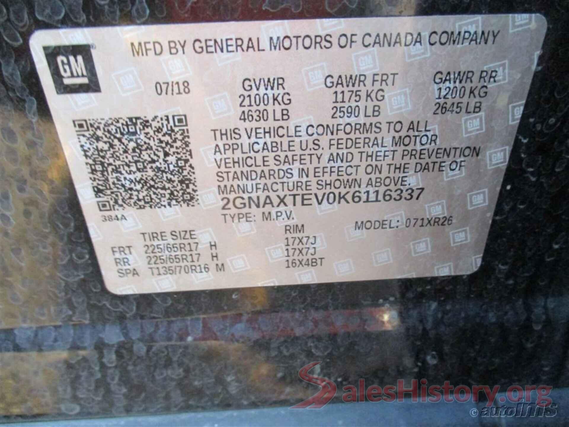 2GNAXTEV0K6116337 2019 CHEVROLET EQUINOX