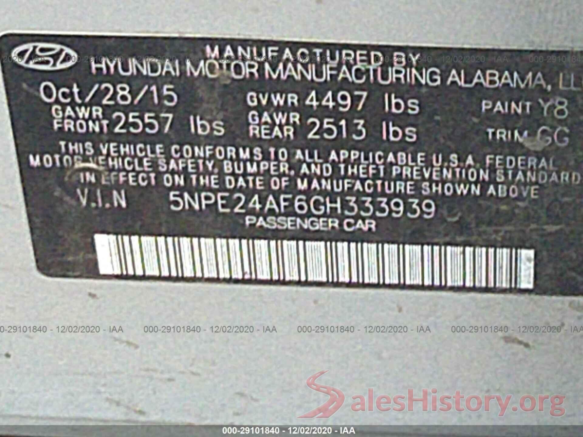 5NPE24AF6GH333939 2016 HYUNDAI SONATA