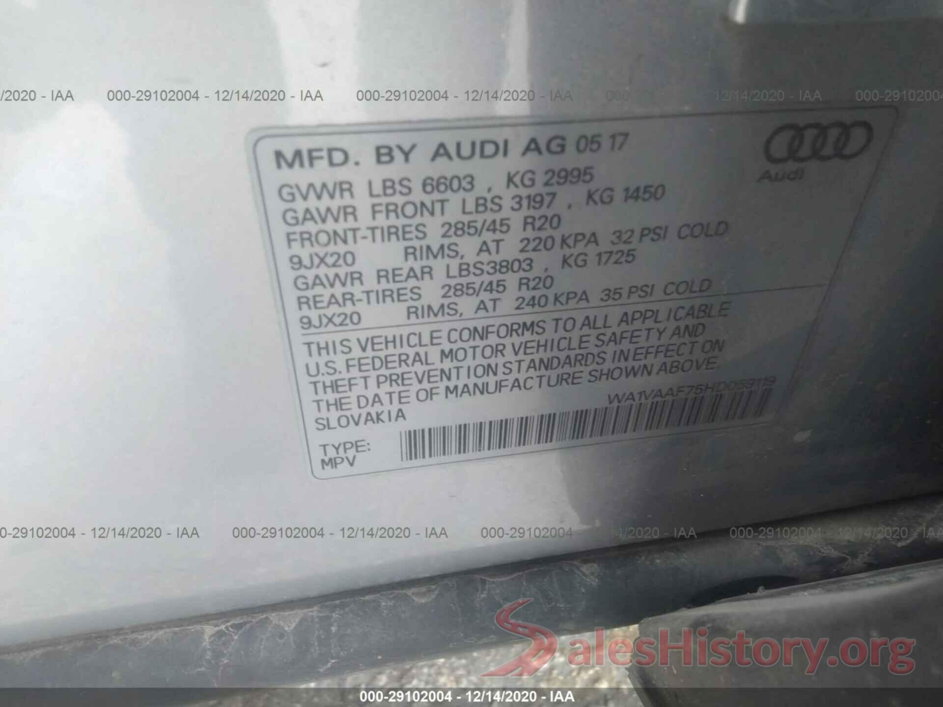 WA1VAAF75HD059119 2017 AUDI Q7