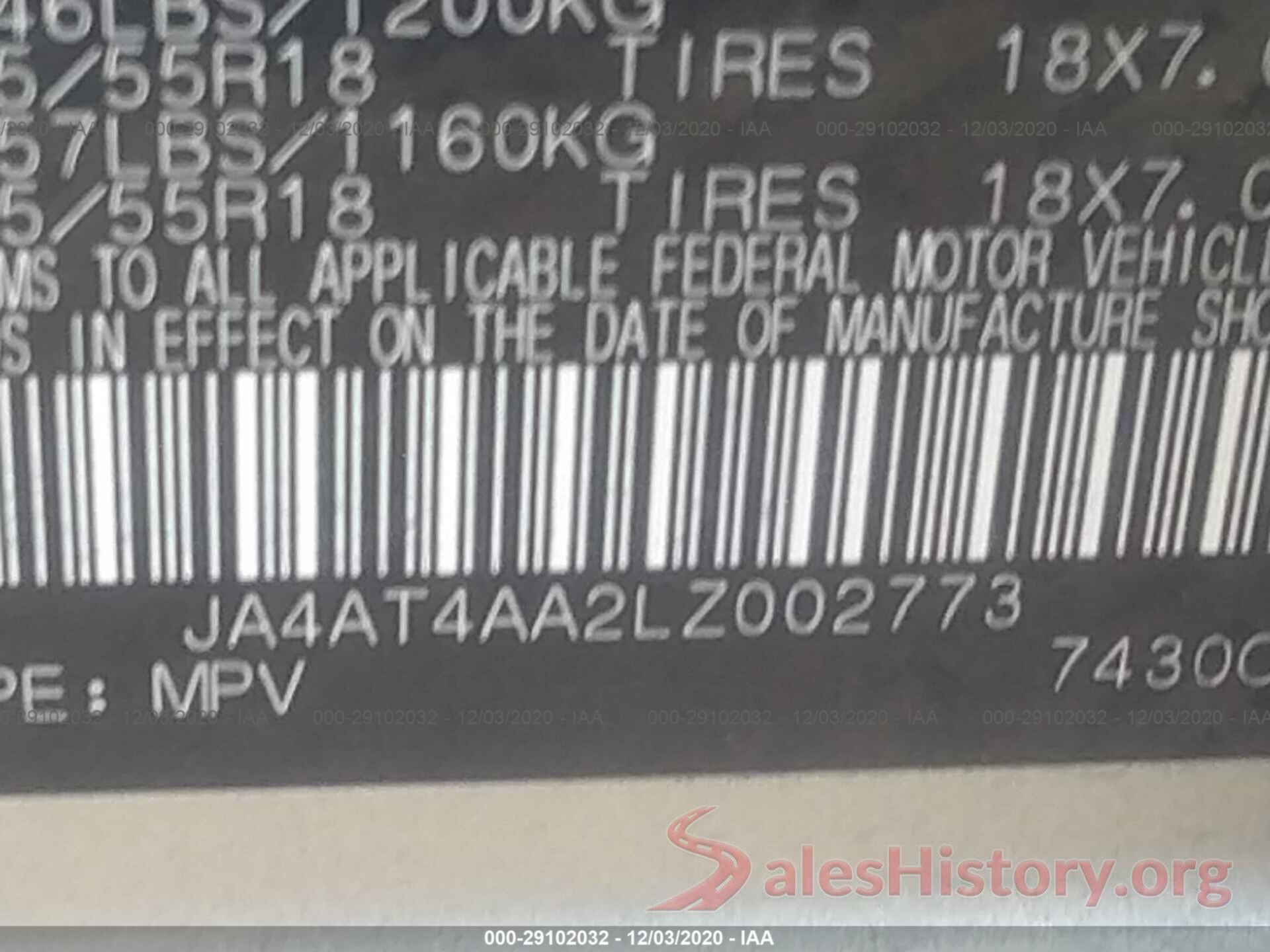 JA4AT4AA2LZ002773 2020 MITSUBISHI ECLIPSE CROSS