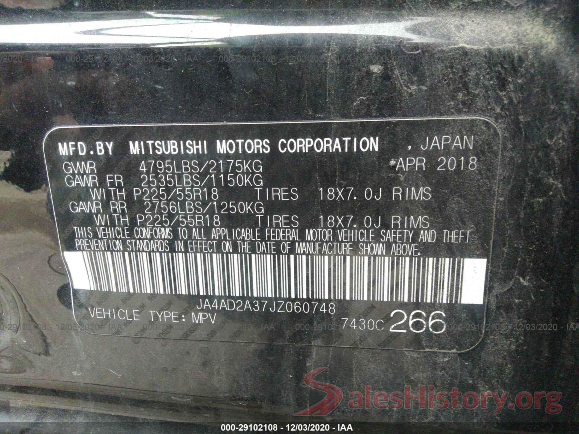 JA4AD2A37JZ060748 2018 MITSUBISHI OUTLANDER