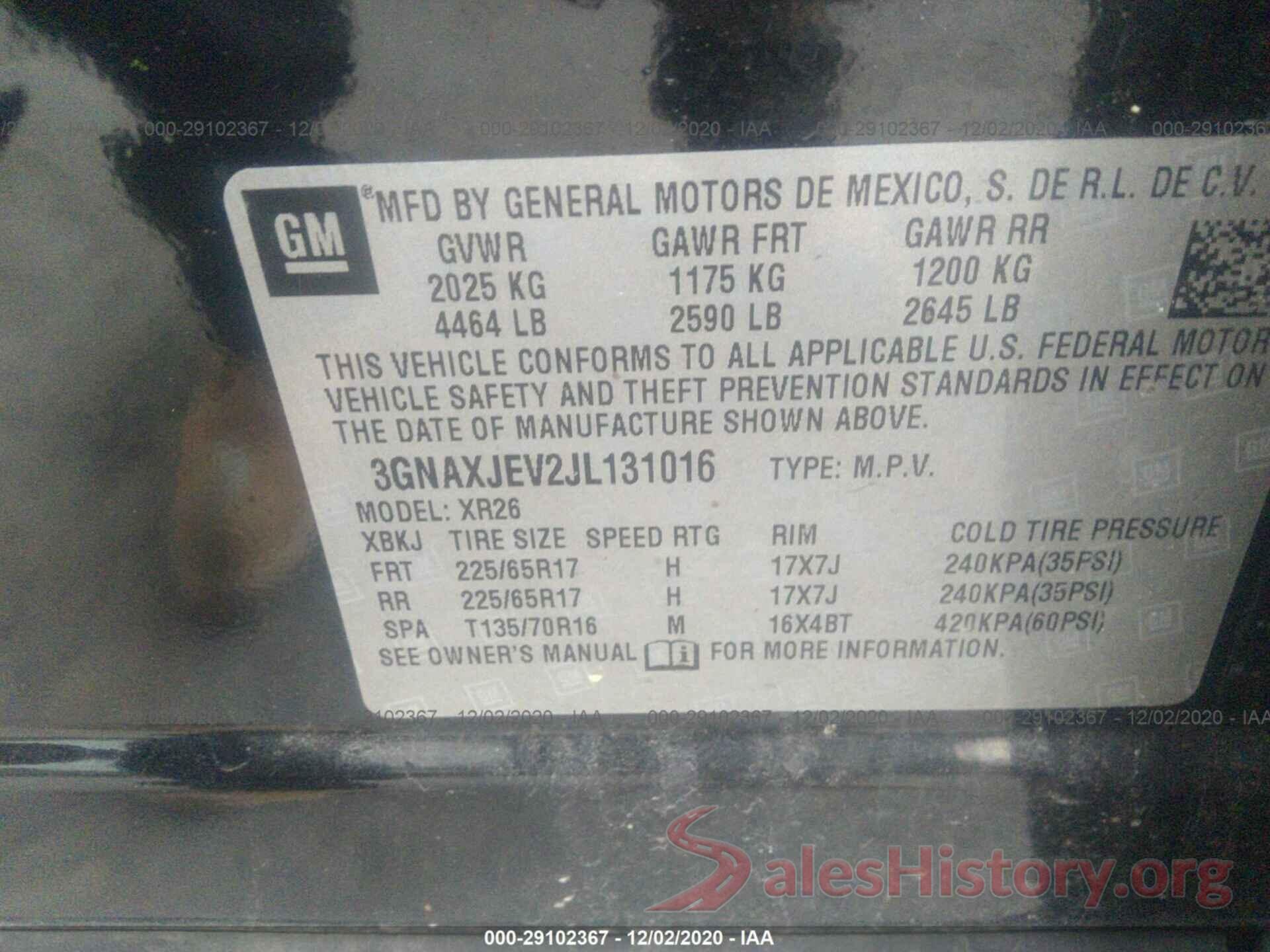 3GNAXJEV2JL131016 2018 CHEVROLET EQUINOX