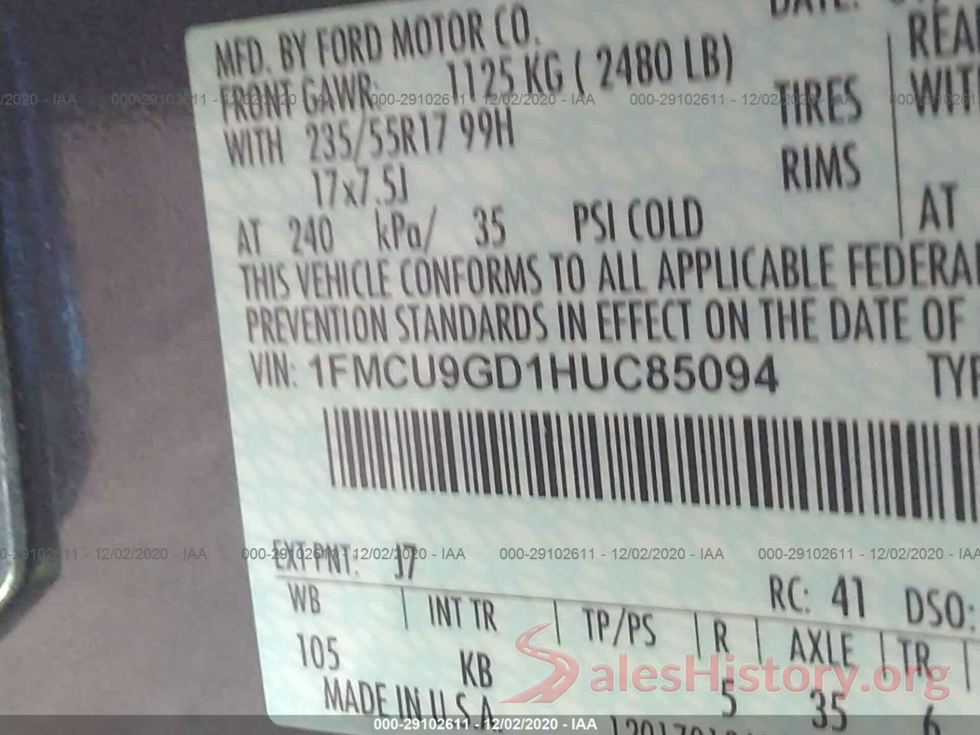 1FMCU9GD1HUC85094 2017 FORD ESCAPE