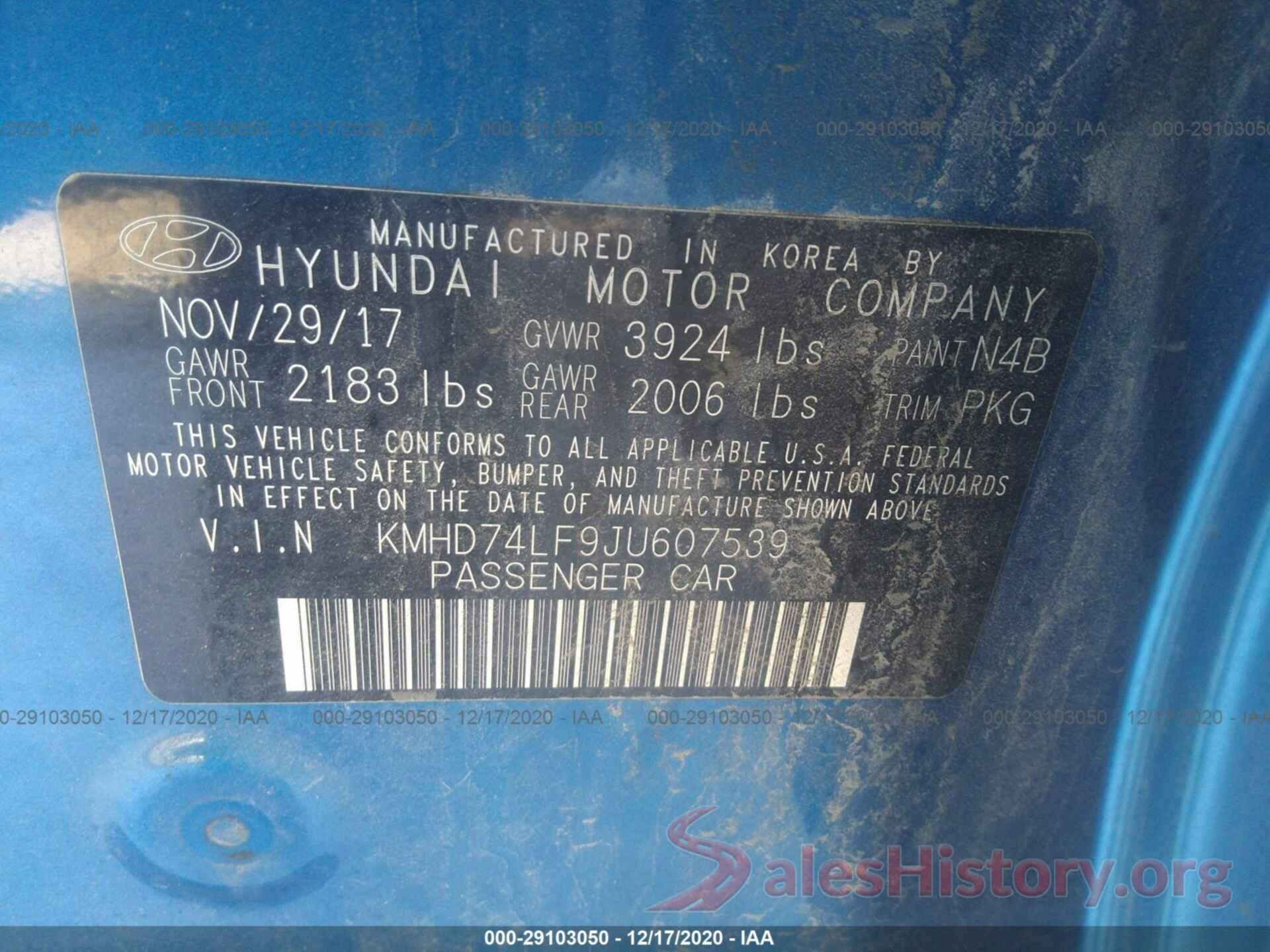 KMHD74LF9JU607539 2018 HYUNDAI ELANTRA