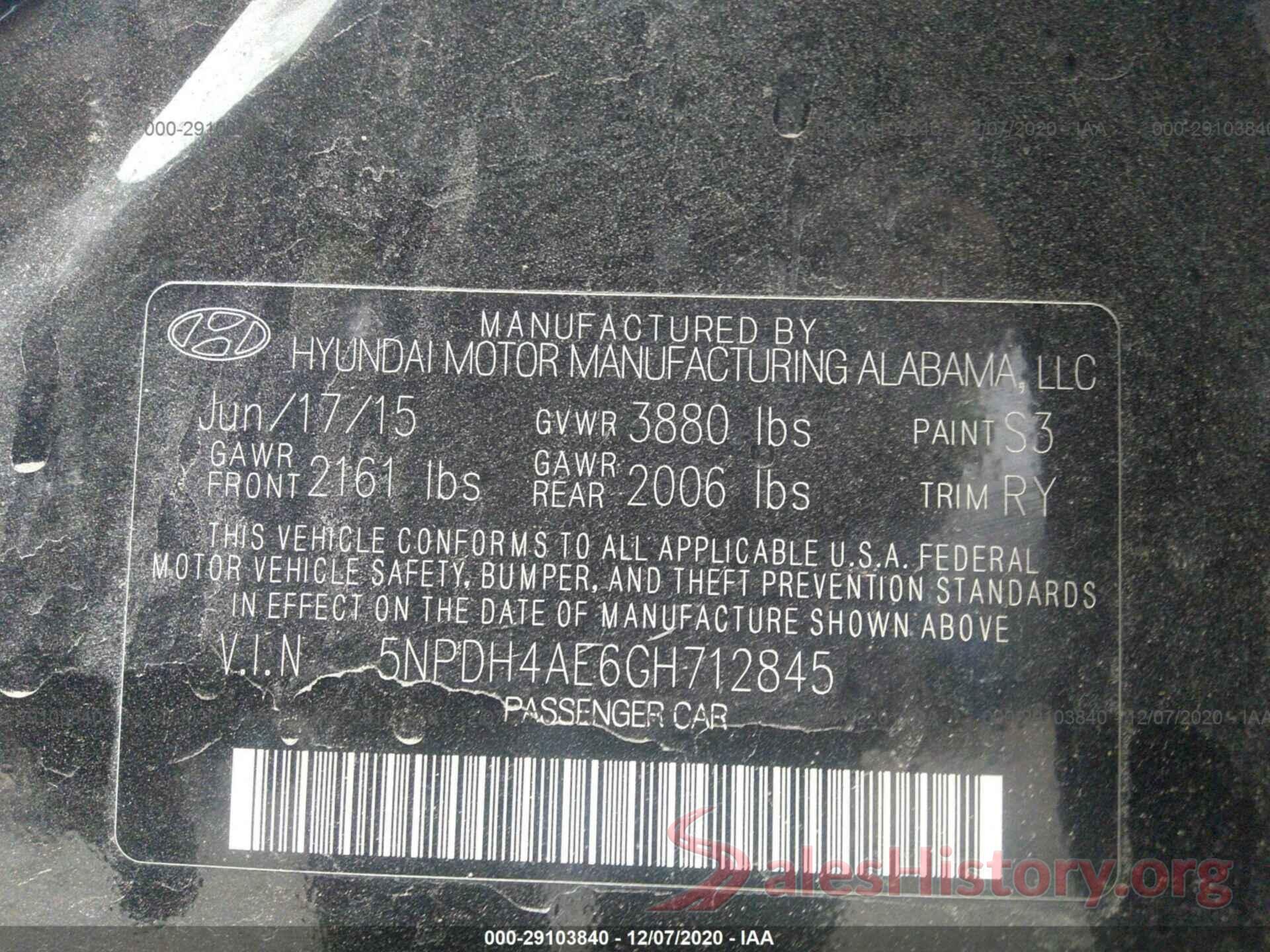 5NPDH4AE6GH712845 2016 HYUNDAI ELANTRA