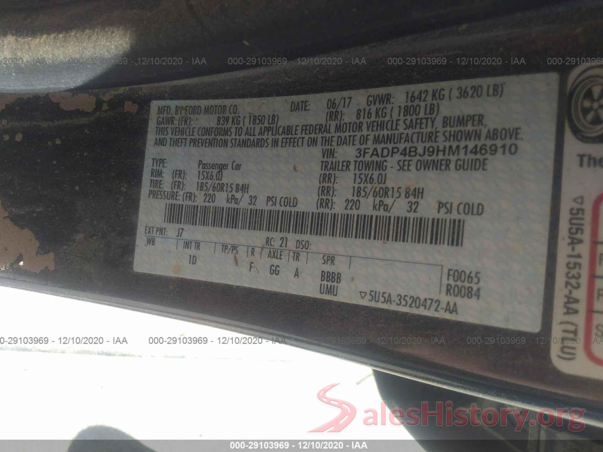 3FADP4BJ9HM146910 2017 FORD FIESTA