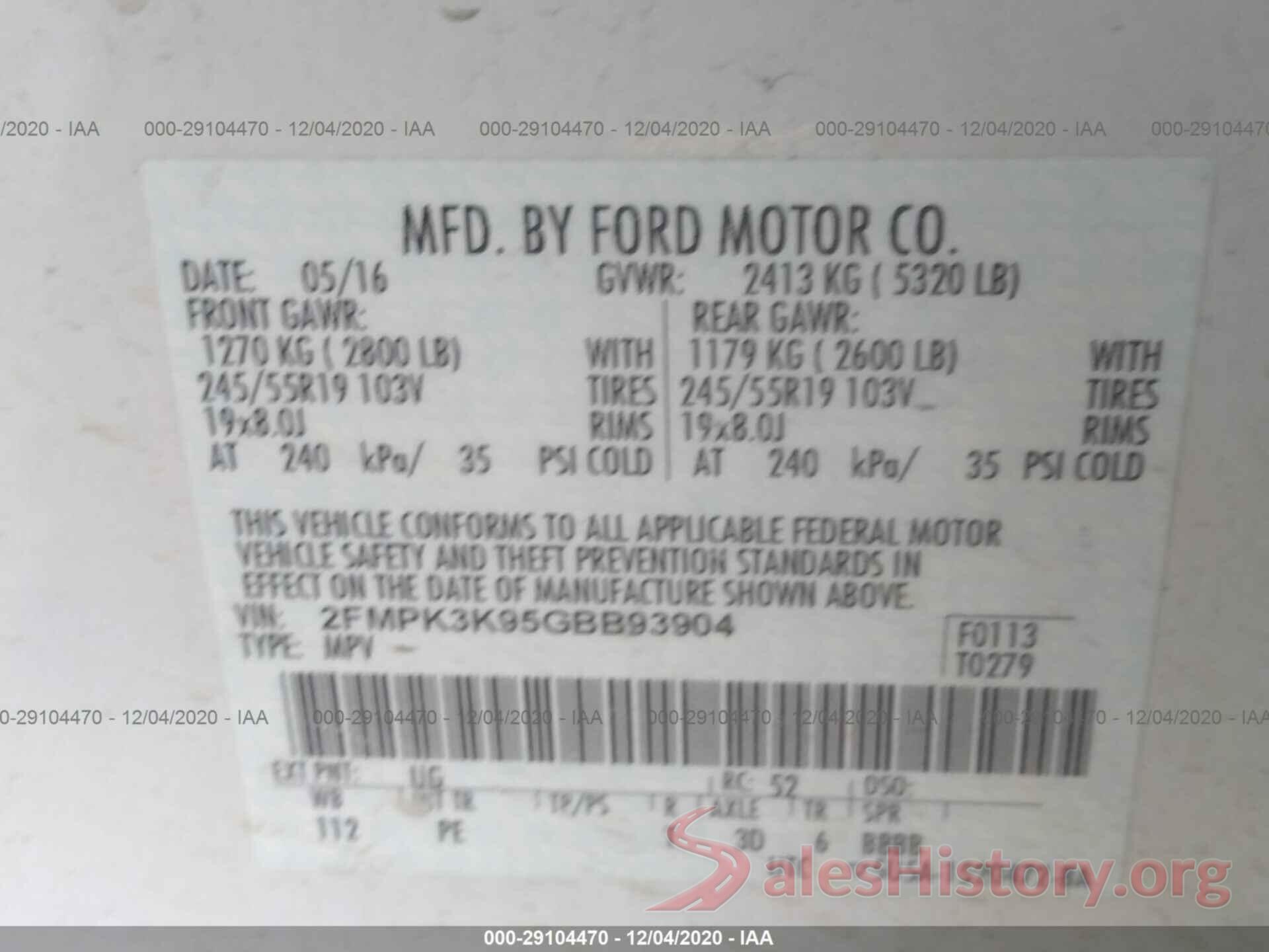 2FMPK3K95GBB93904 2016 FORD EDGE