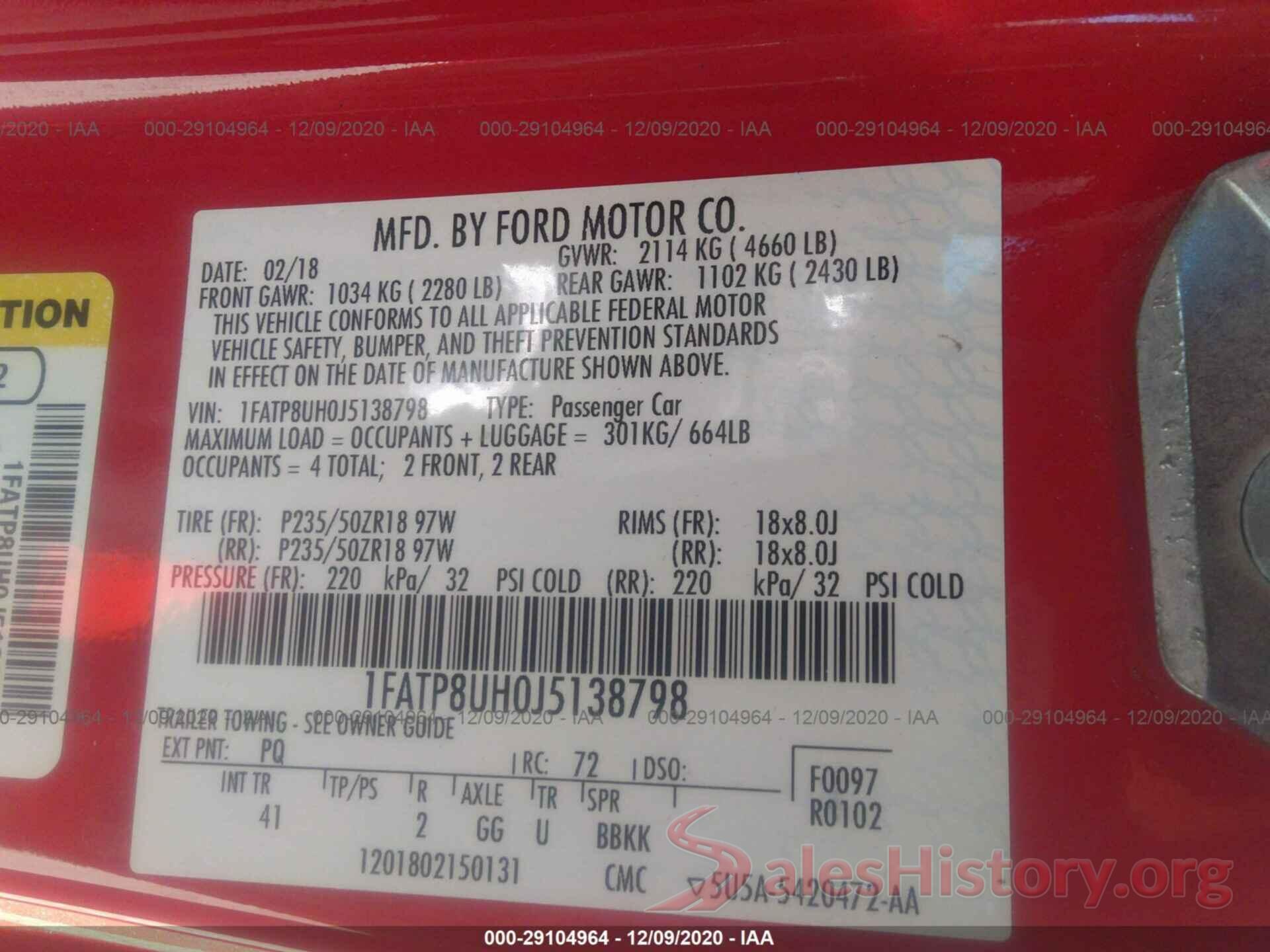 1FATP8UH0J5138798 2018 FORD MUSTANG