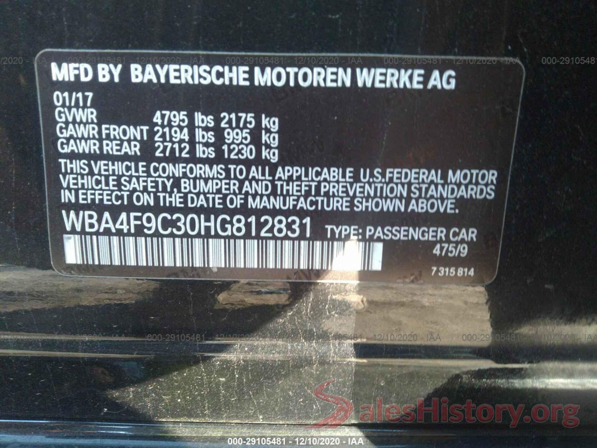 WBA4F9C30HG812831 2017 BMW 4 SERIES